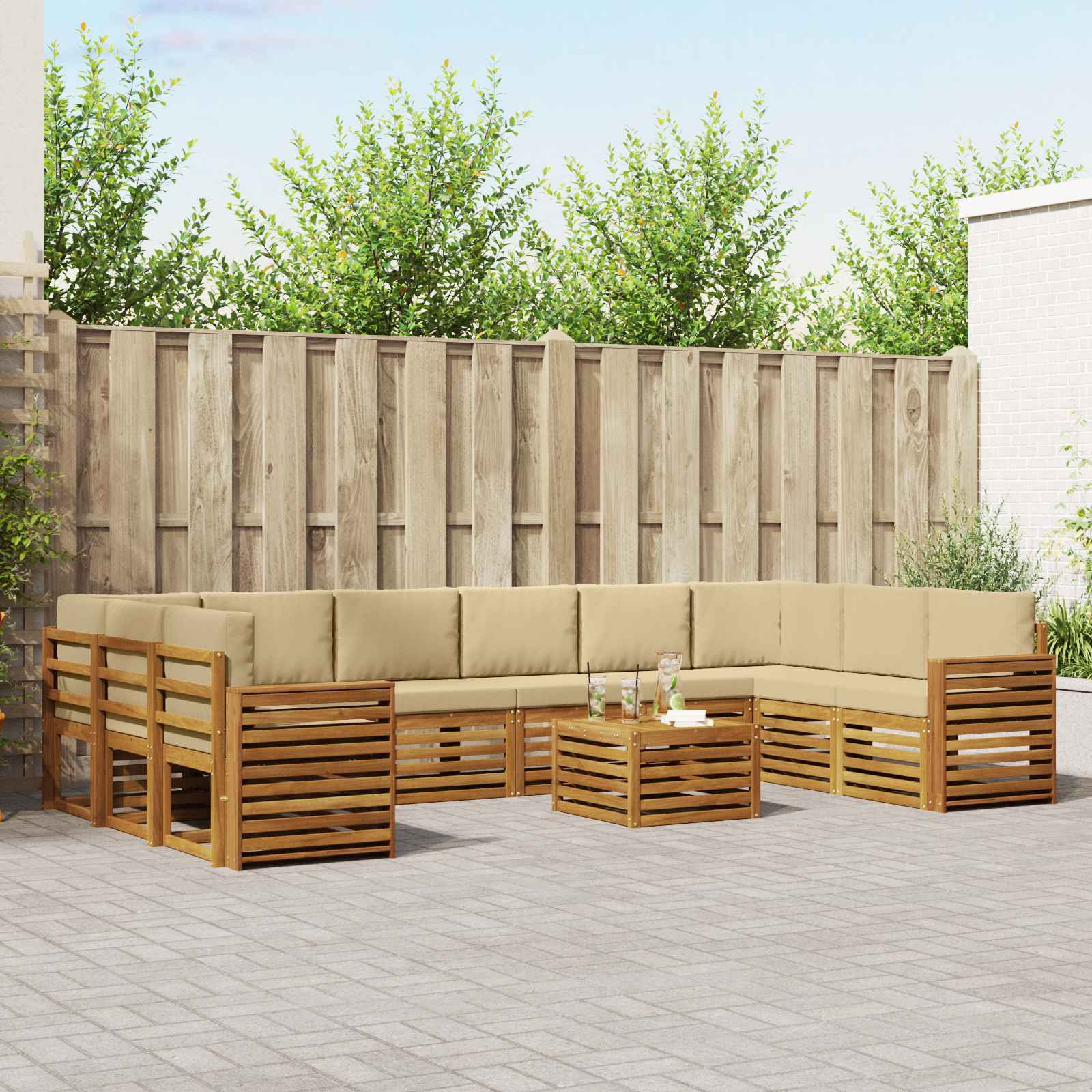 vidaXL Outdoor-Sofagarnitur 11 pcs Natur und Beige Massivholz Akazie