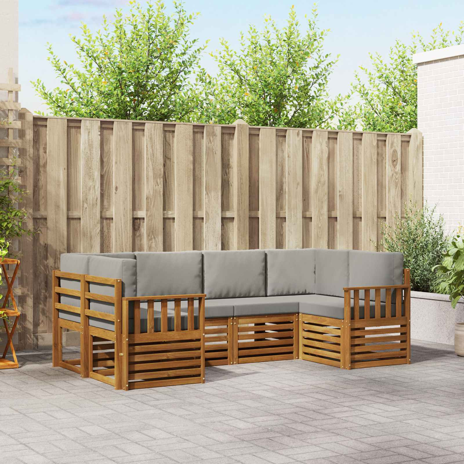 vidaXL Ecksofa Set mit Kissen 6 pcs Natürlich und Hellgrau