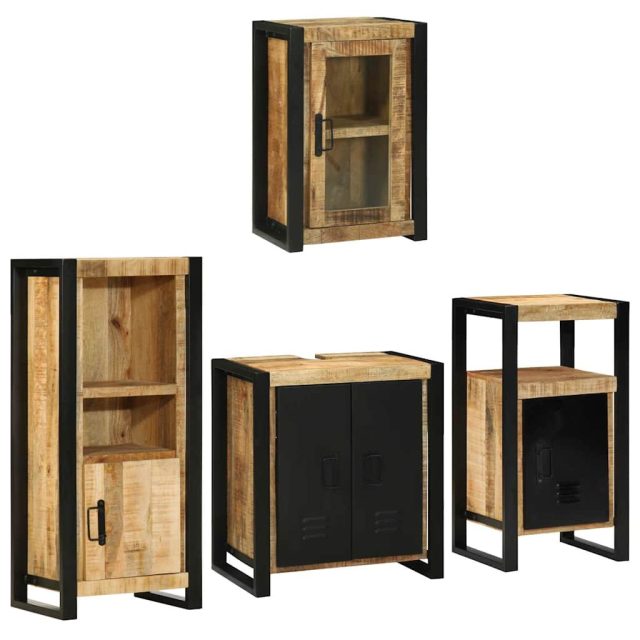 vidaXL Badezimmermöbel-Set mit Regal 4 pcs Braun Massives Mangoholz