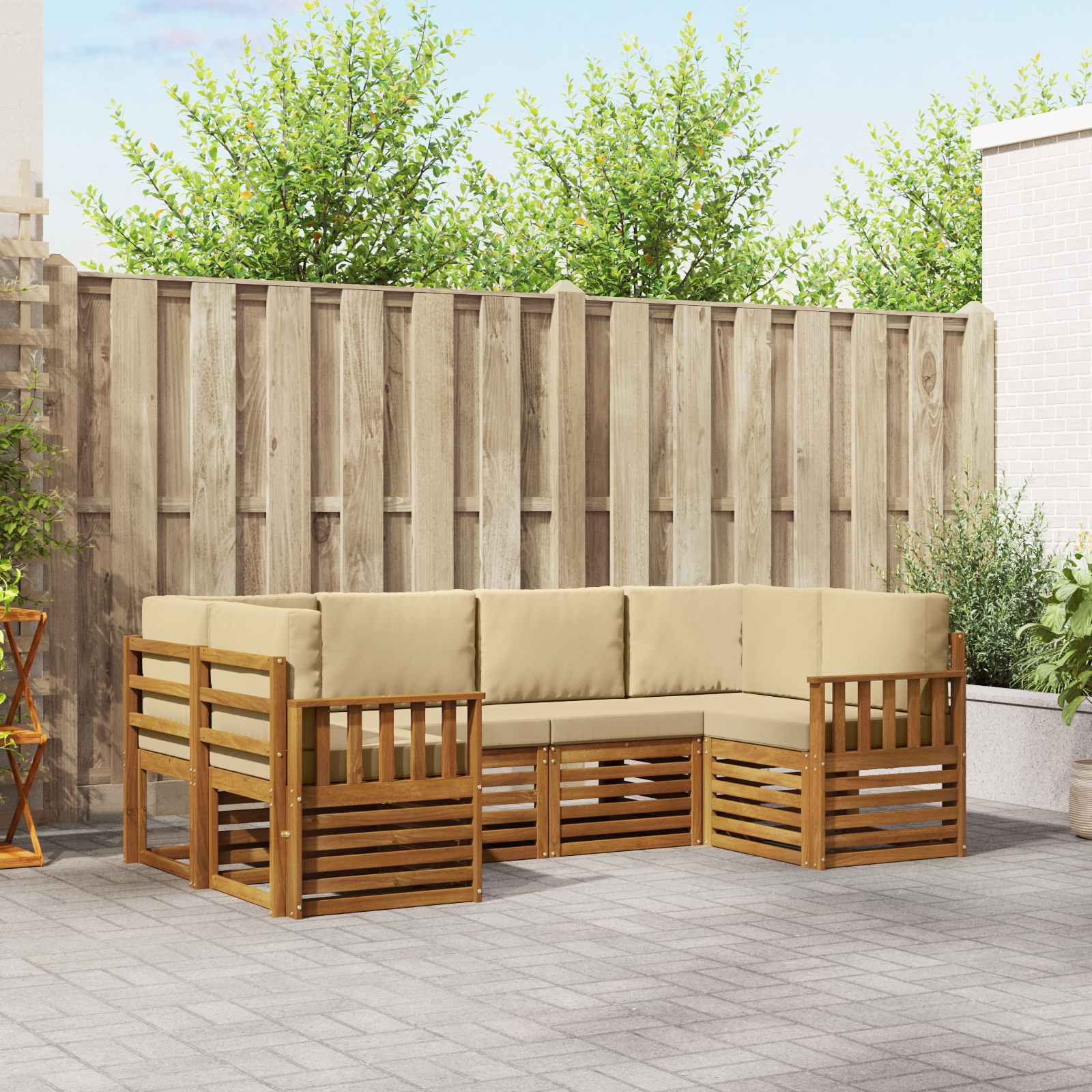 vidaXL Ecksofa Set mit Kissen 6 pcs Natur