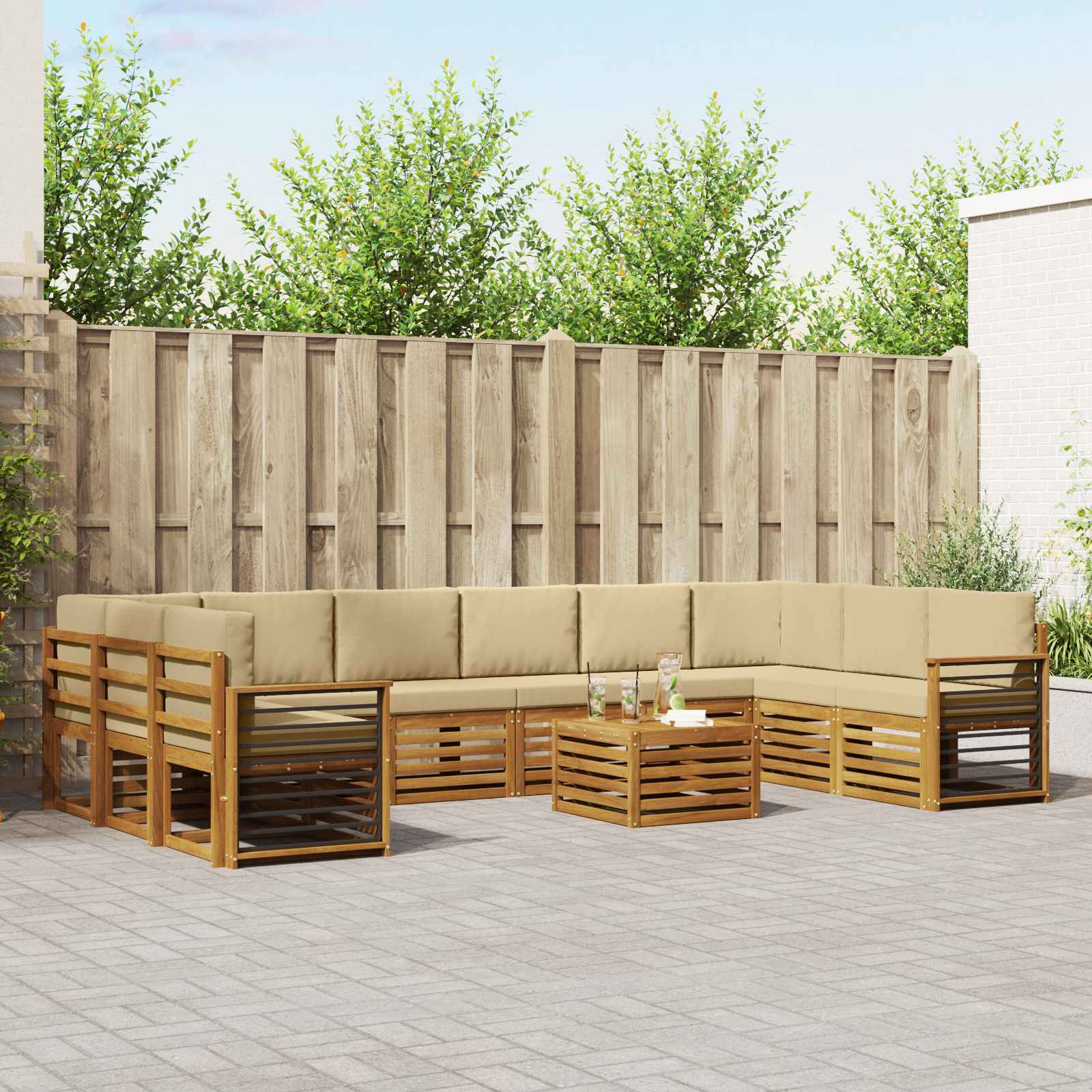 vidaXL Outdoor-Sofagarnitur 11 pcs Natur und Beige Massivholz Akazie