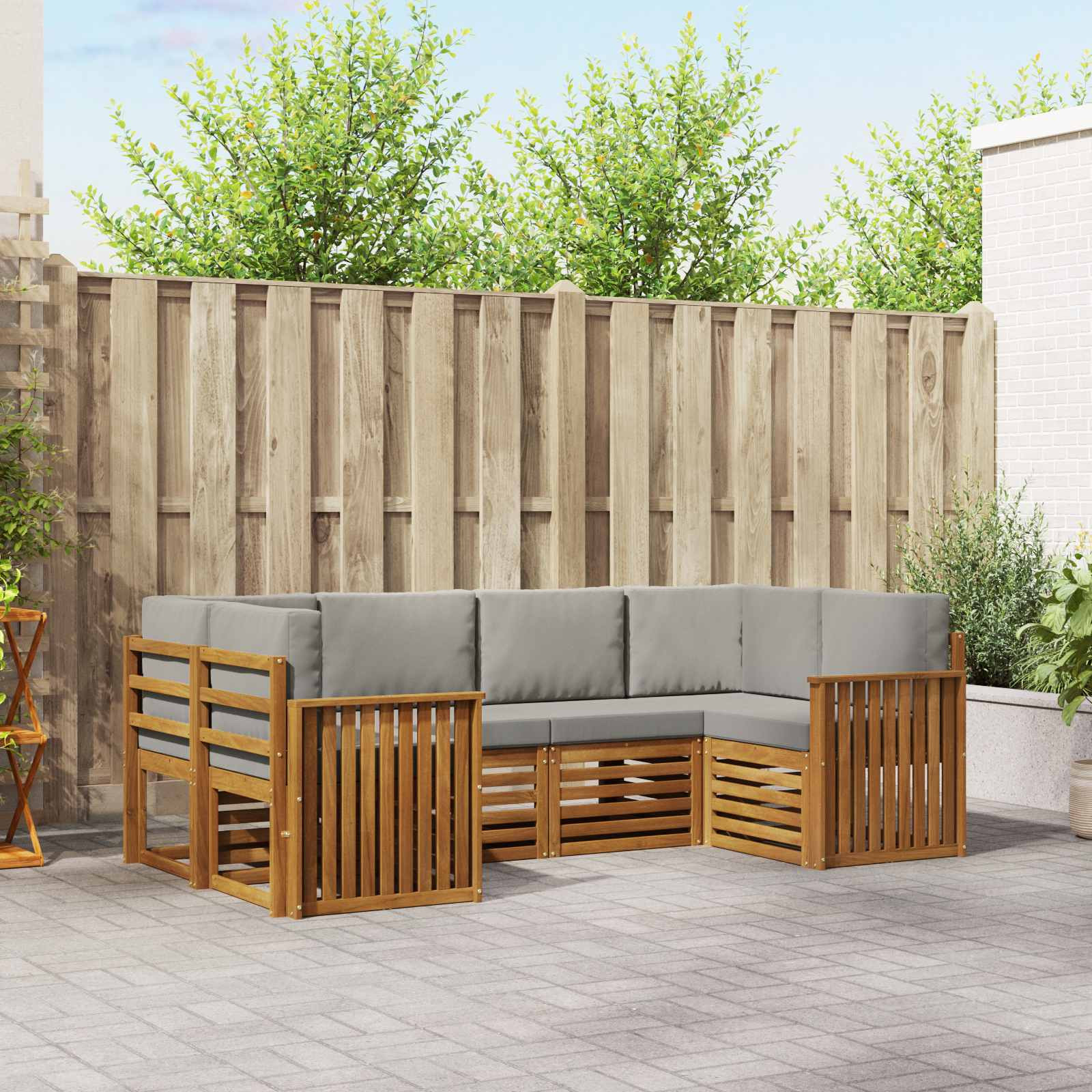 vidaXL Ecksofa Set mit Kissen 6 pcs Natürlich und Hellgrau
