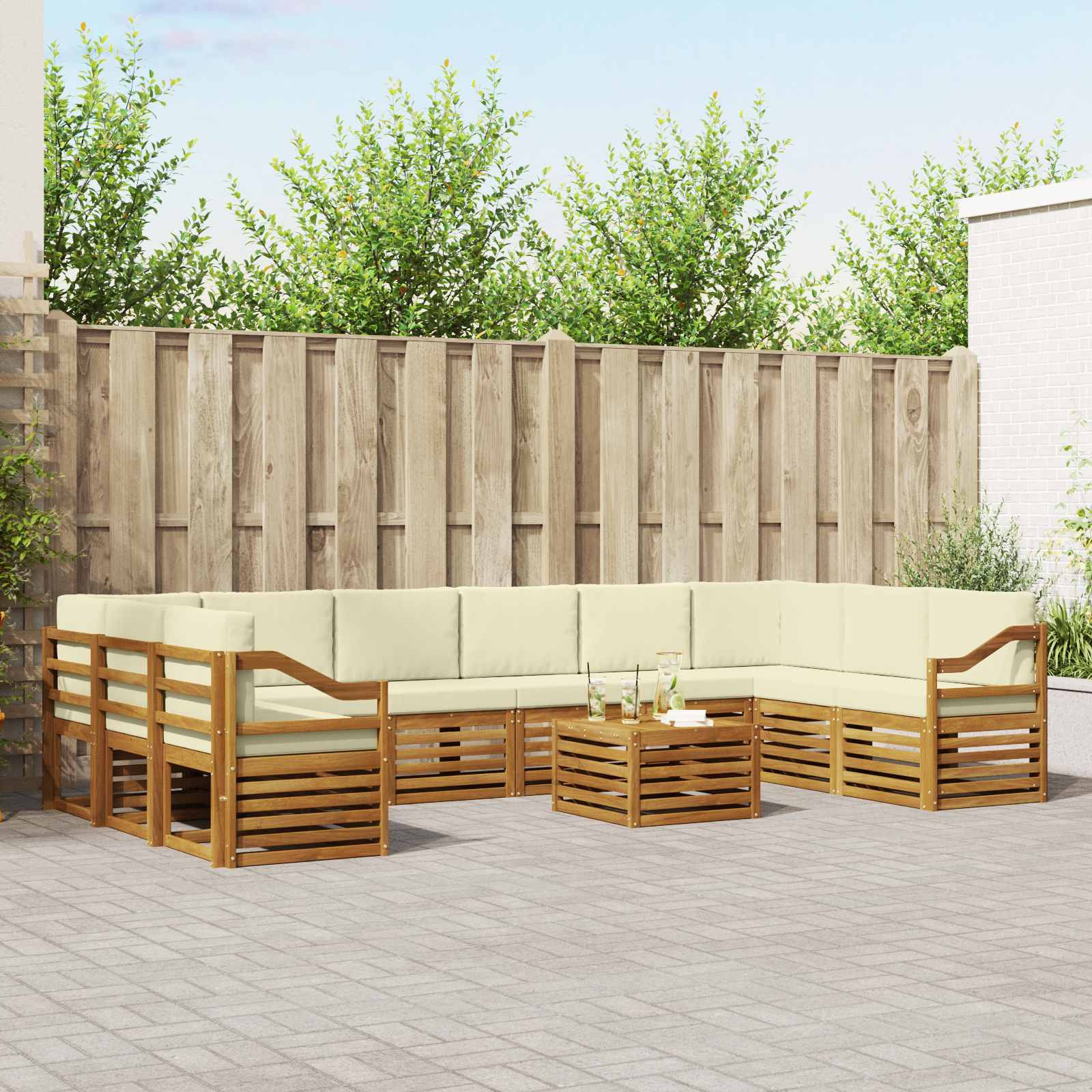 vidaXL Outdoor-Sofagarnitur 11 pcs Natur und Creme Massivholz Akazie