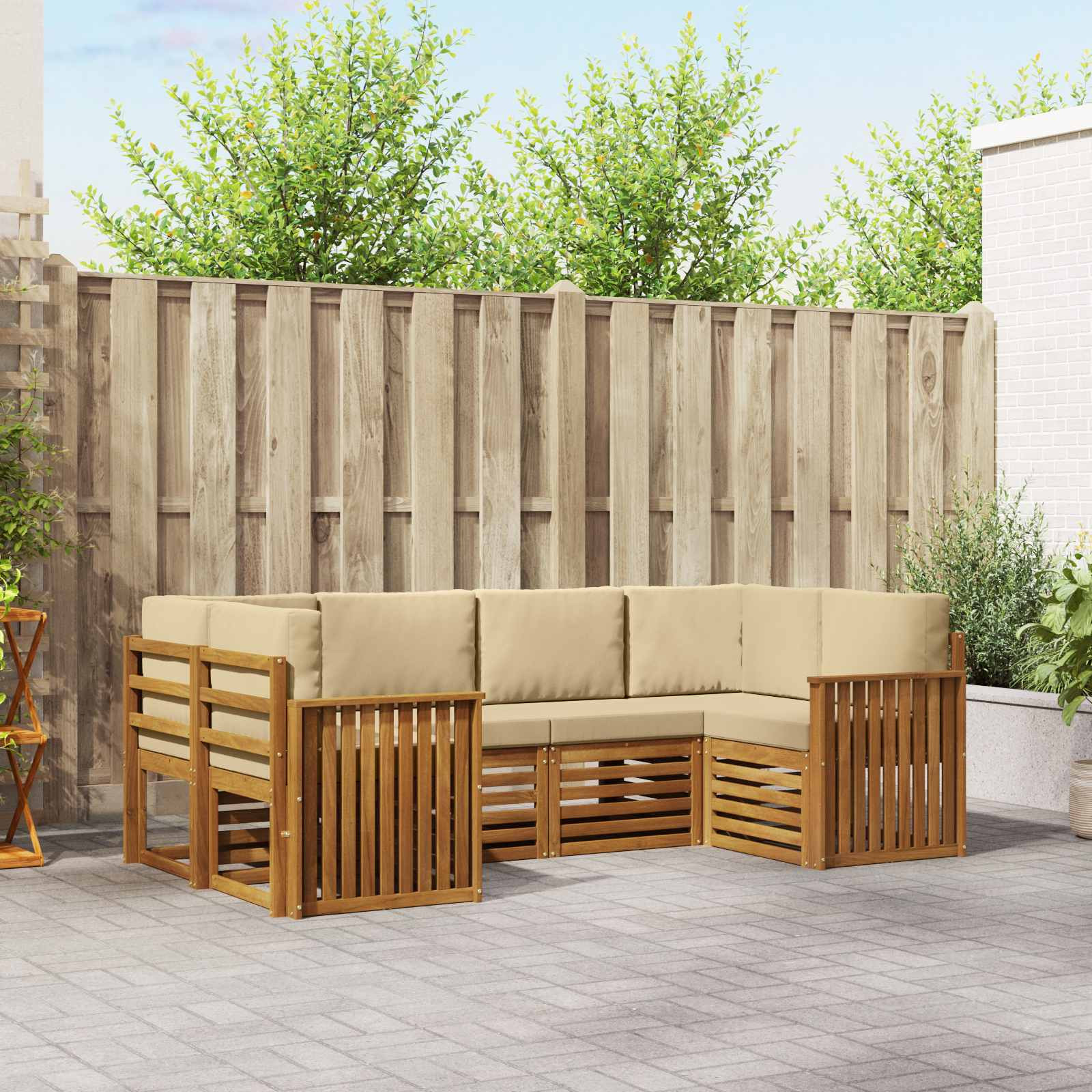 vidaXL Ecksofa Set mit Kissen 6 pcs Natur