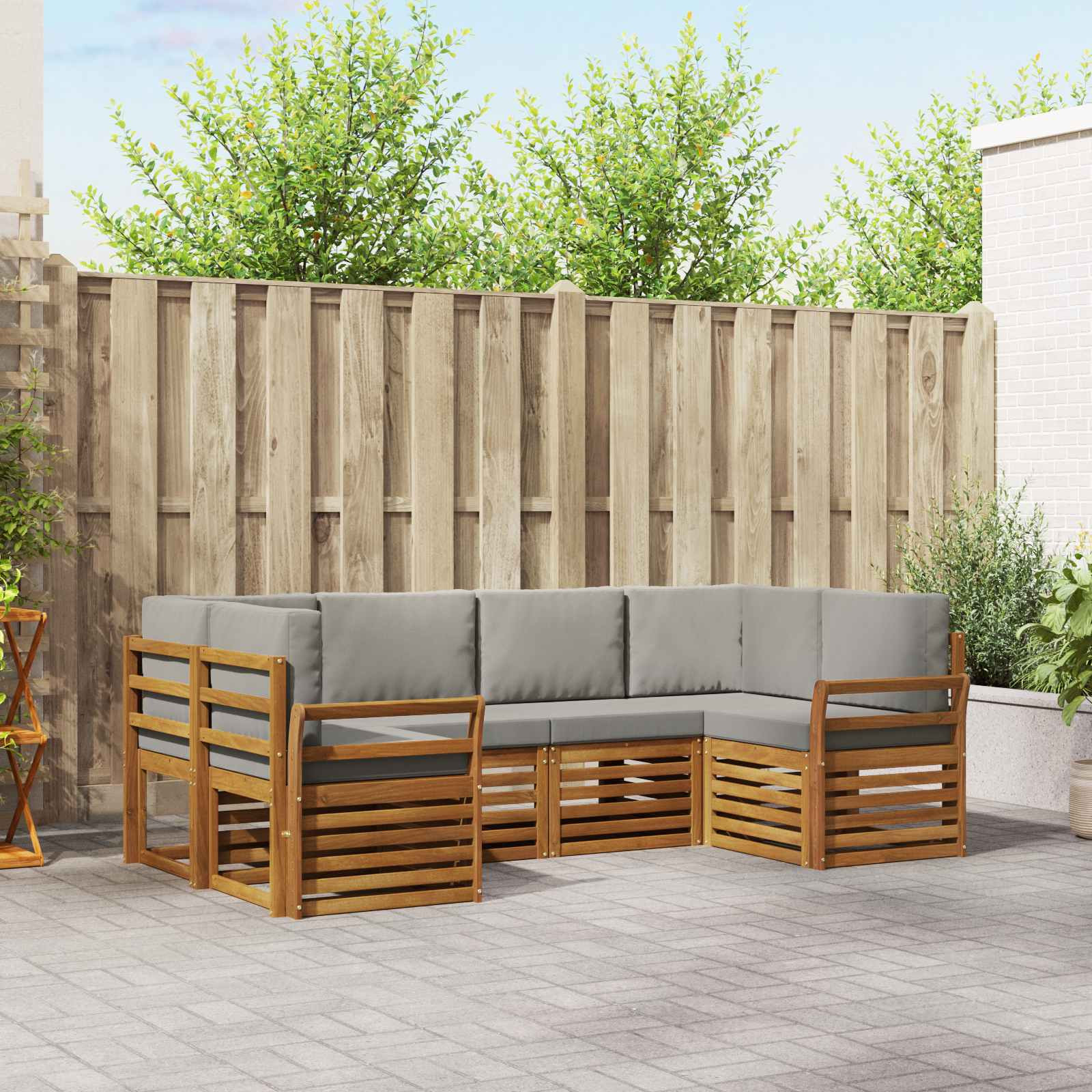 vidaXL Ecksofa Set mit Kissen 6 pcs Natürlich und Hellgrau