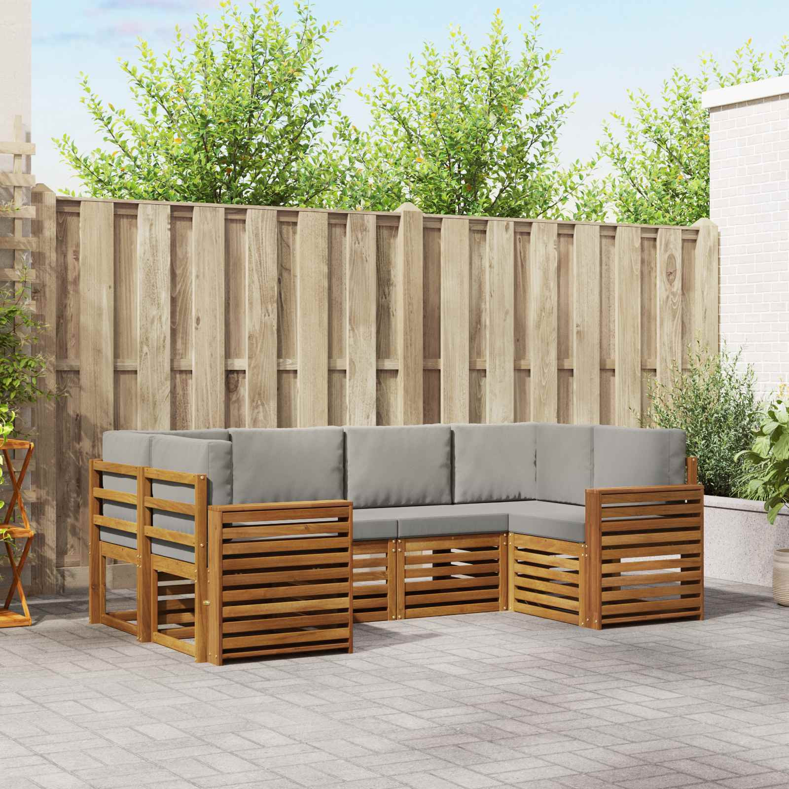 vidaXL Ecksofa Set mit Kissen 6 pcs Natürlich und Hellgrau