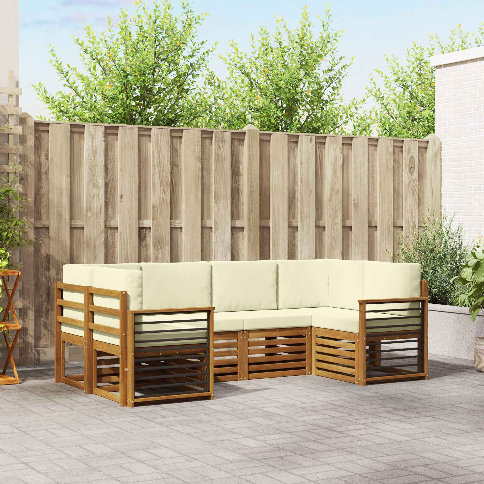 vidaXL Ecksofa Set mit Kissen 6 pcs Natur und Creme