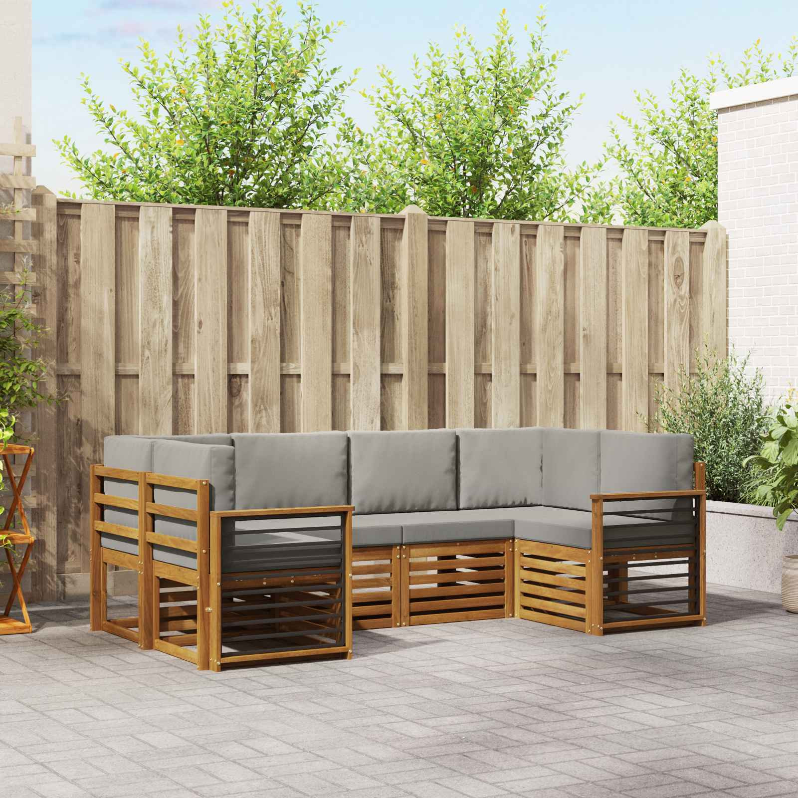 vidaXL Ecksofa Set mit Kissen 6 pcs Natürlich und Hellgrau