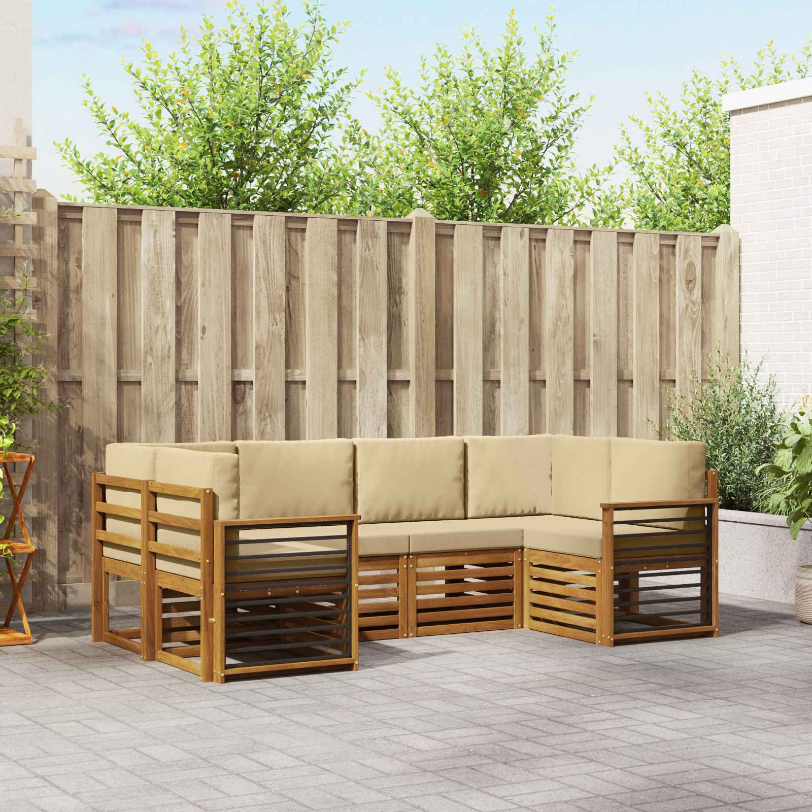 vidaXL Ecksofa Set mit Kissen 6 pcs Natur