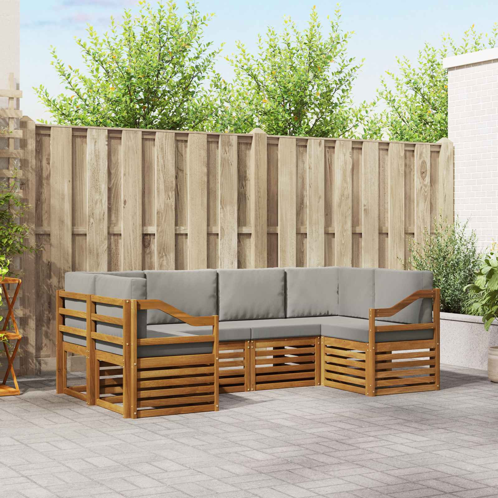 vidaXL Ecksofa Set mit Kissen 6 pcs Natürlich und Hellgrau