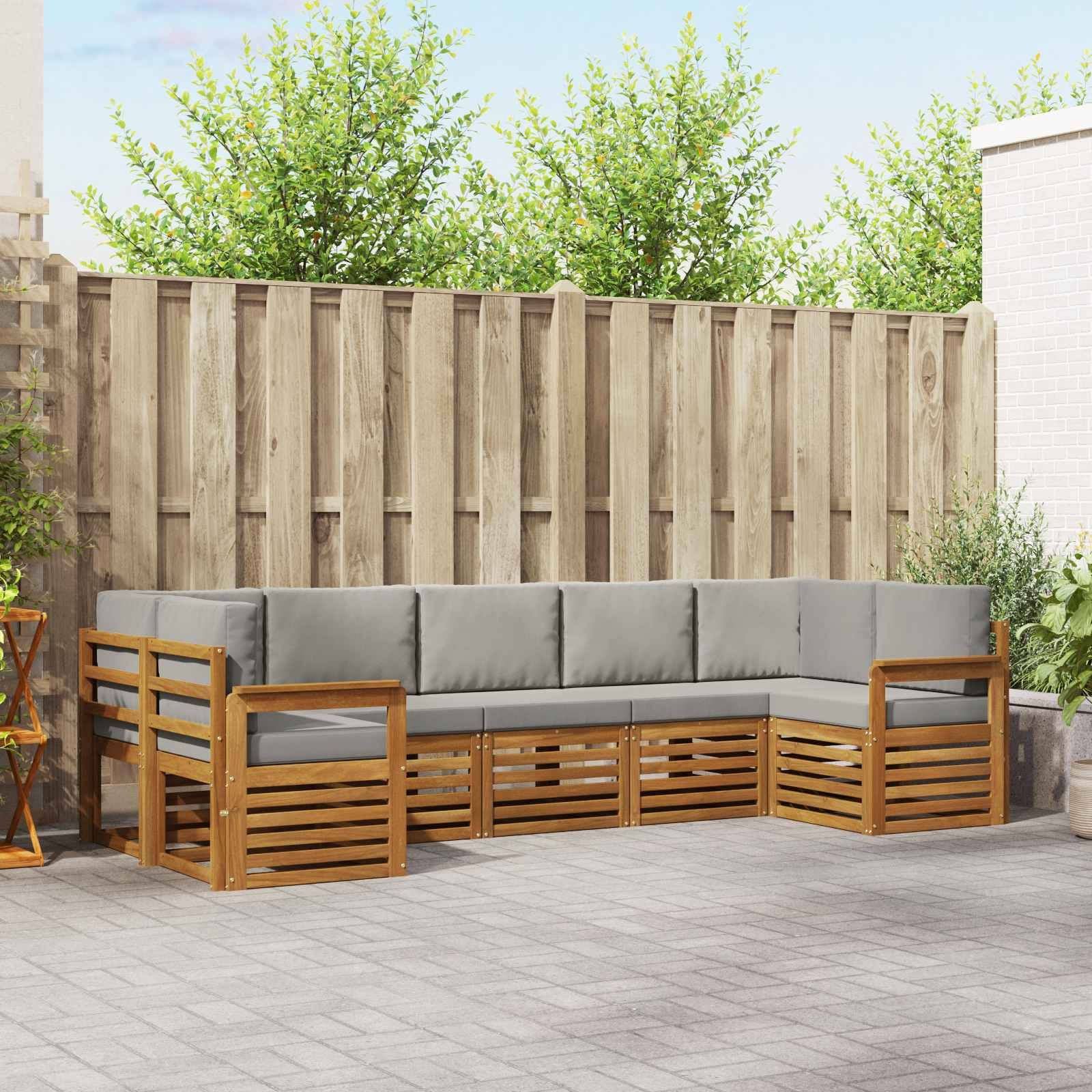 vidaXL Ecksofa Set mit Kissen 7 pcs Natürlich und Hellgrau