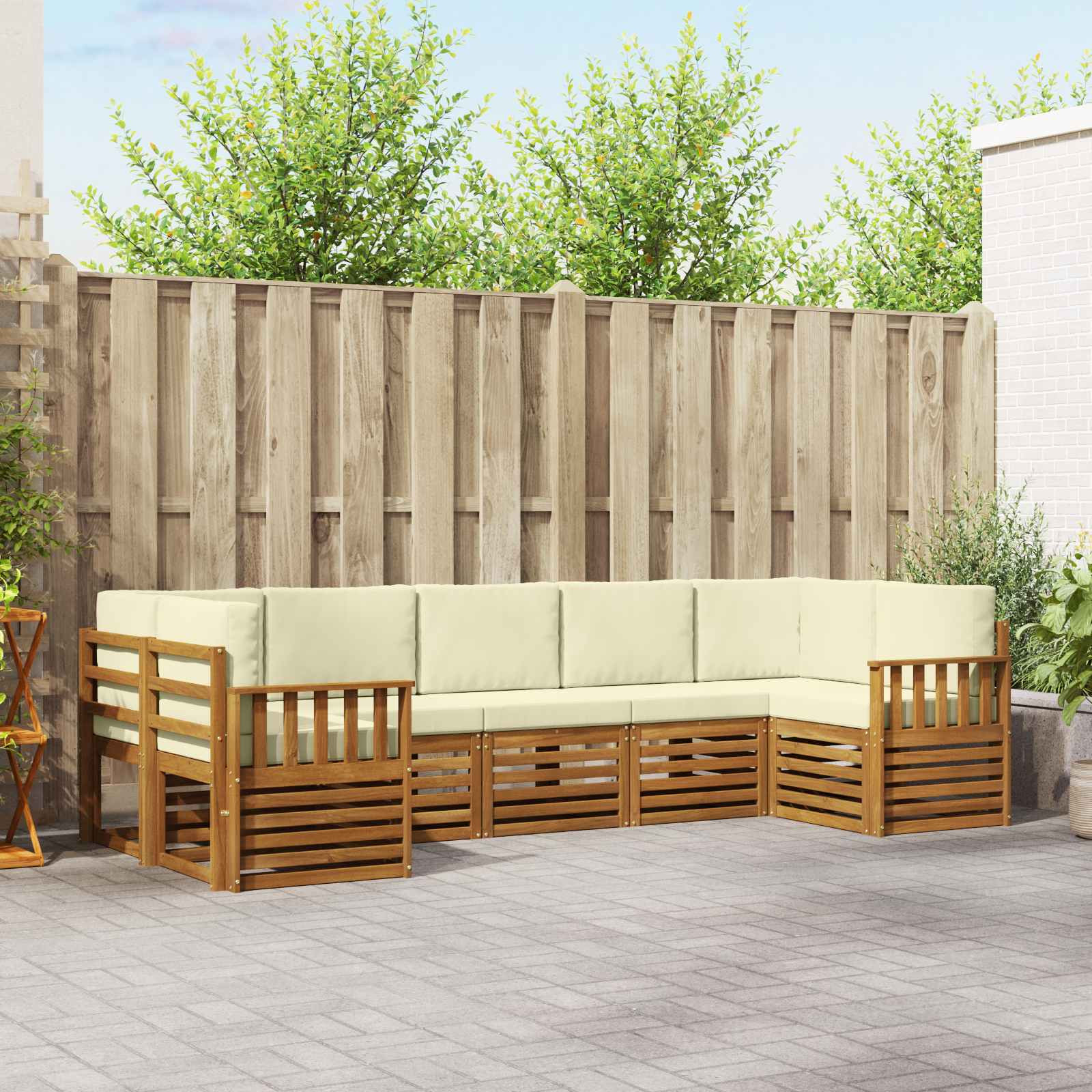 vidaXL Ecksofa Set mit Kissen 7 pcs Natur und Creme
