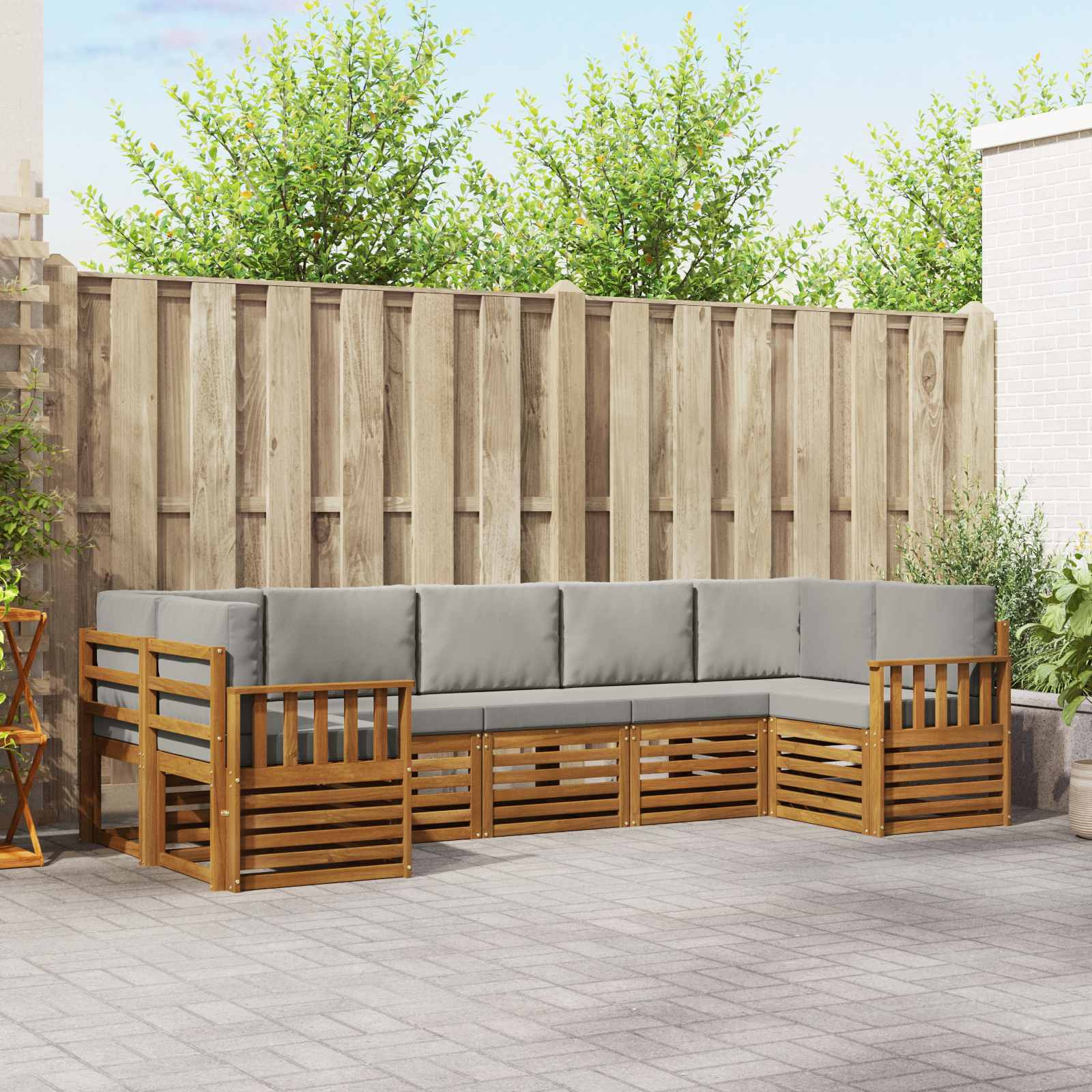 vidaXL Ecksofa Set mit Kissen 7 pcs Natürlich und Hellgrau