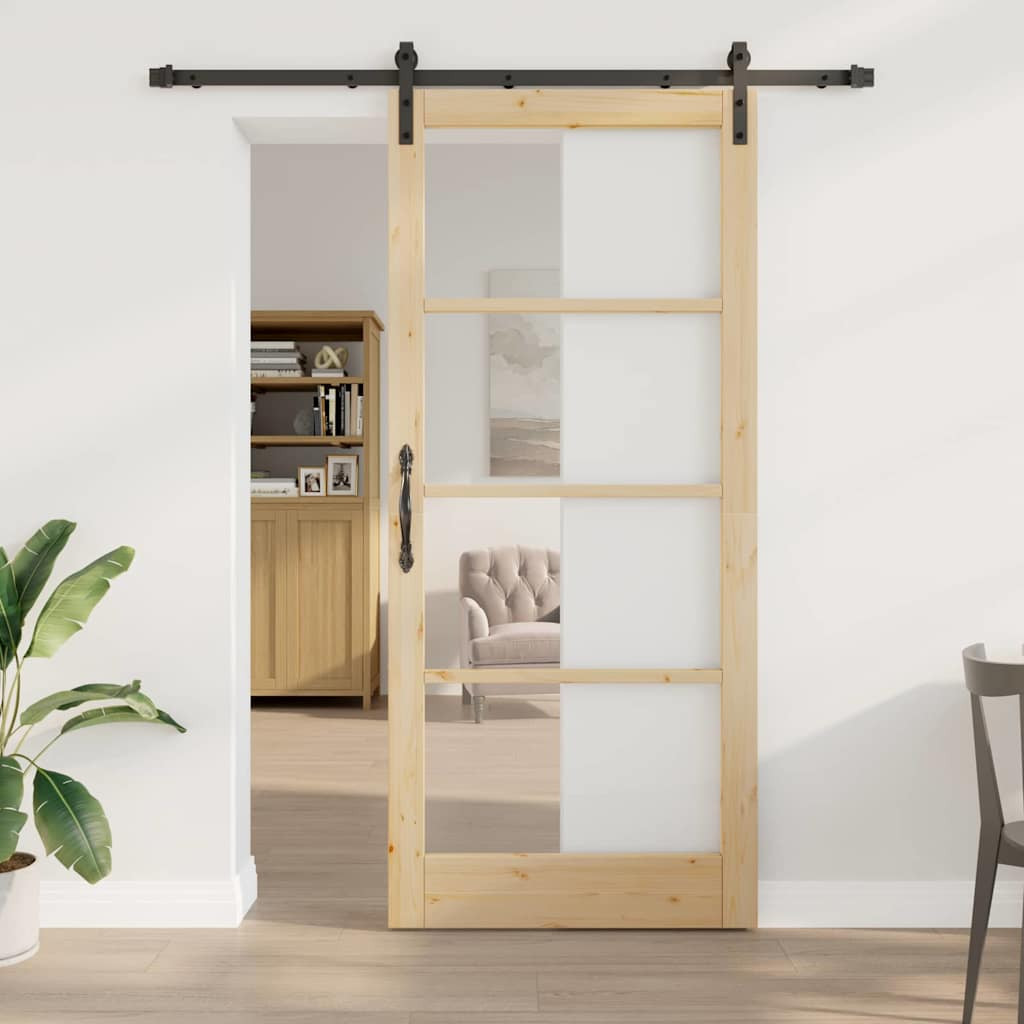 vidaXL Schiebetür ORKDAL Natürlich und Schwarz 93 x 211 cm