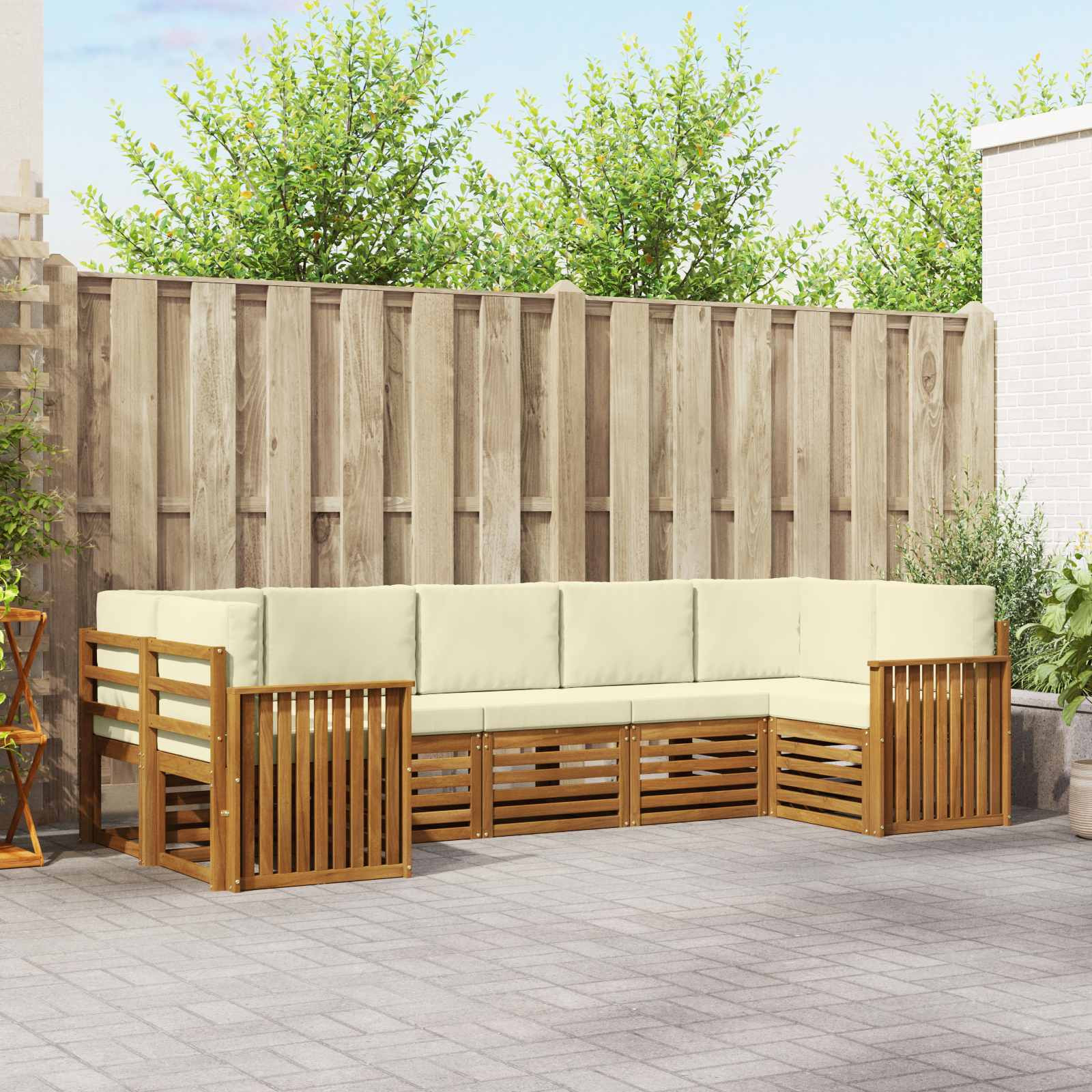 vidaXL Ecksofa Set mit Kissen 7 pcs Natur und Creme