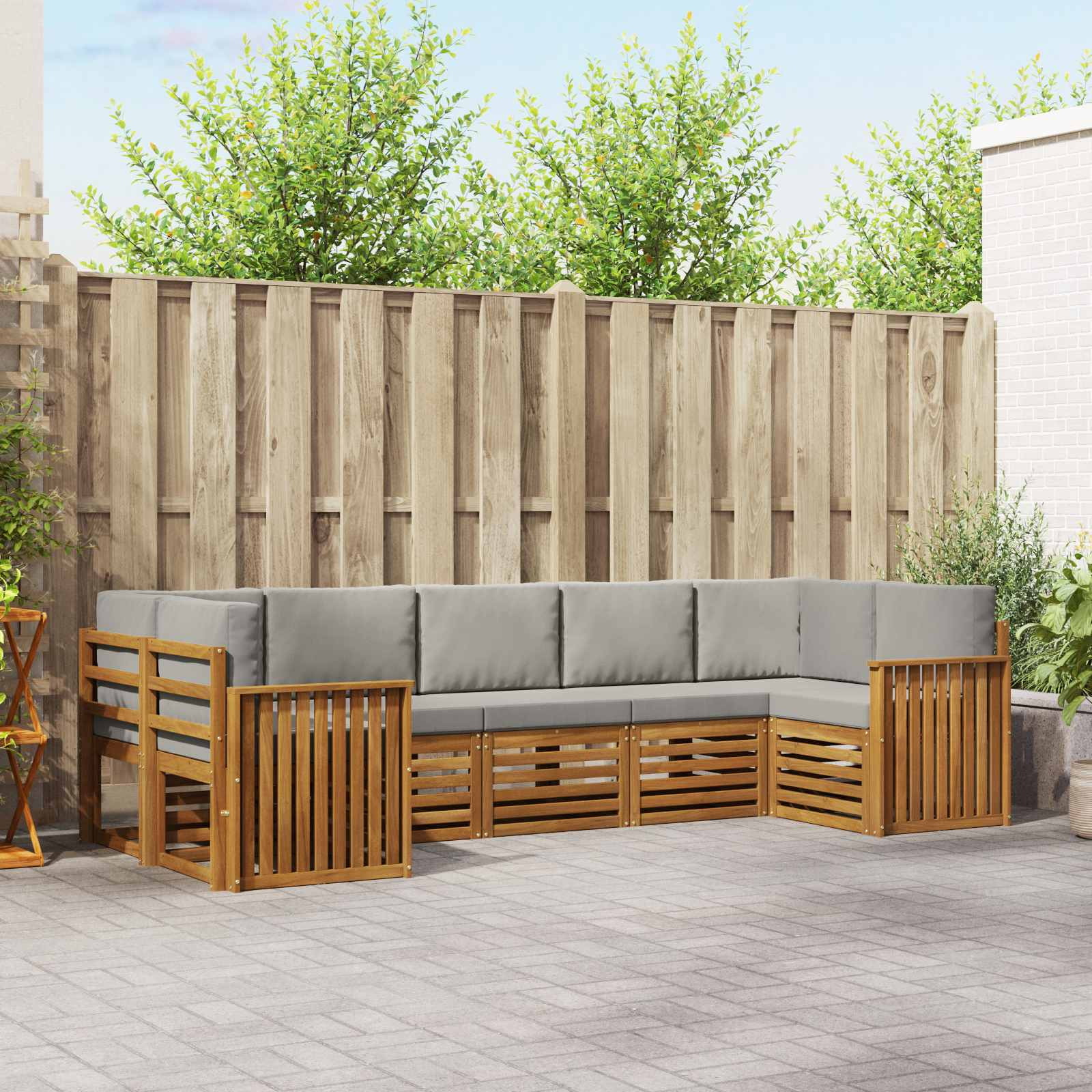 vidaXL Ecksofa Set mit Kissen 7 pcs Natürlich und Hellgrau