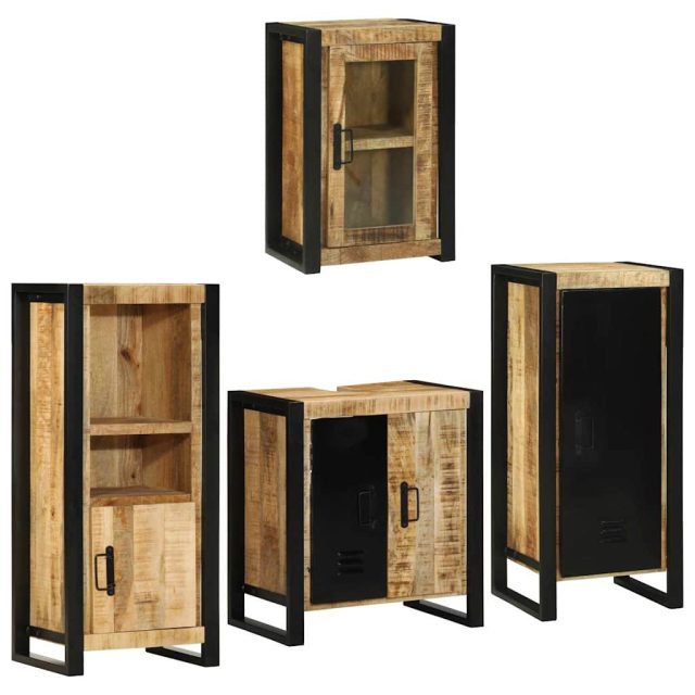 vidaXL Badezimmermöbel-Set mit Regal 4 pcs Braun Massives Mangoholz