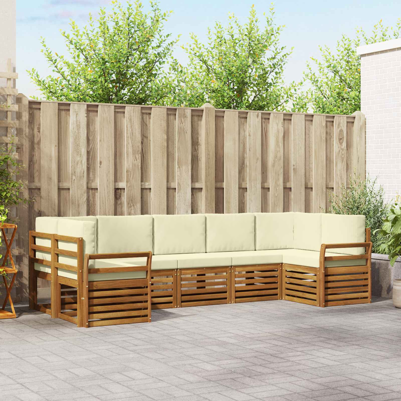 vidaXL Ecksofa Set mit Kissen 7 pcs Natur und Creme
