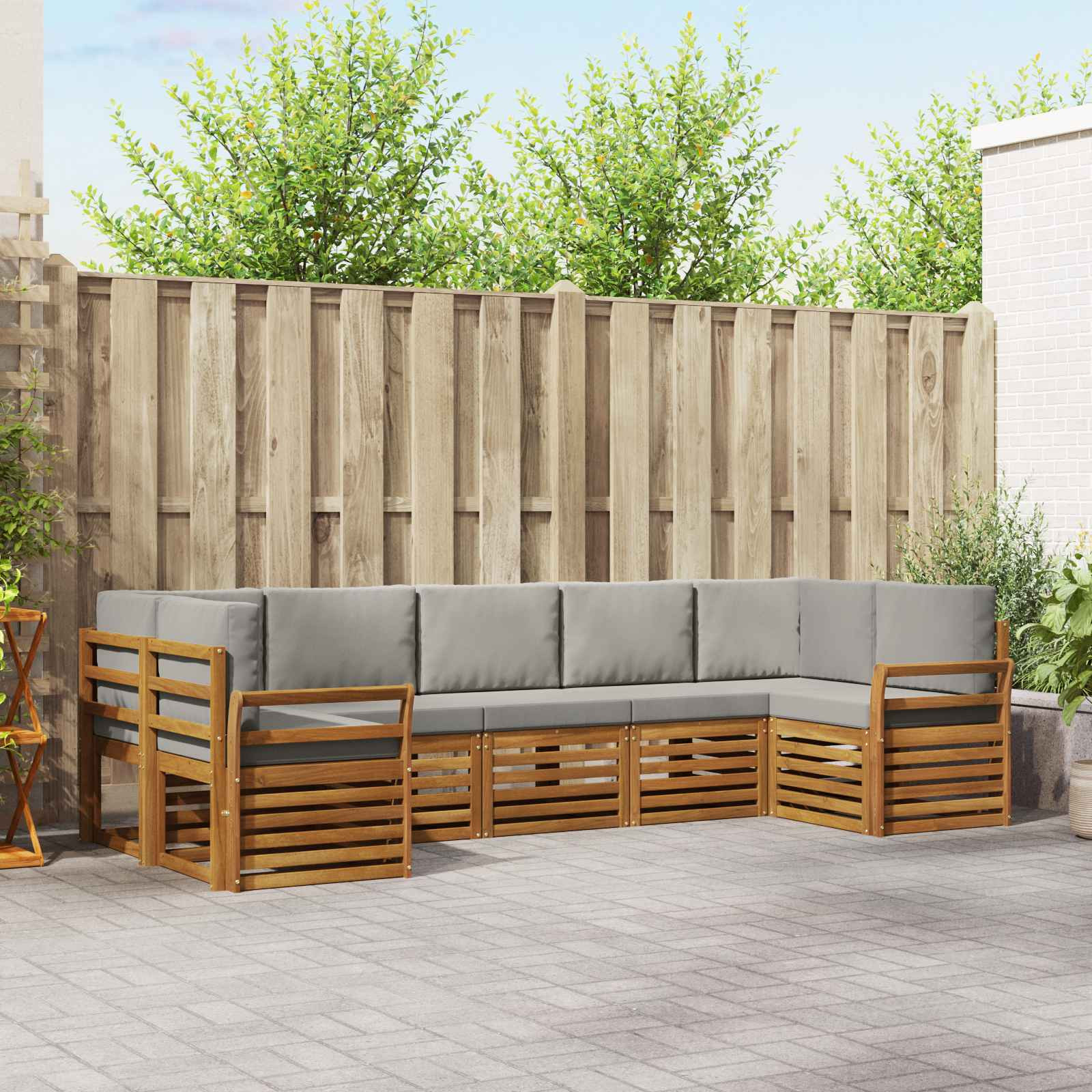 vidaXL Ecksofa Set mit Kissen 7 pcs Natürlich und Hellgrau