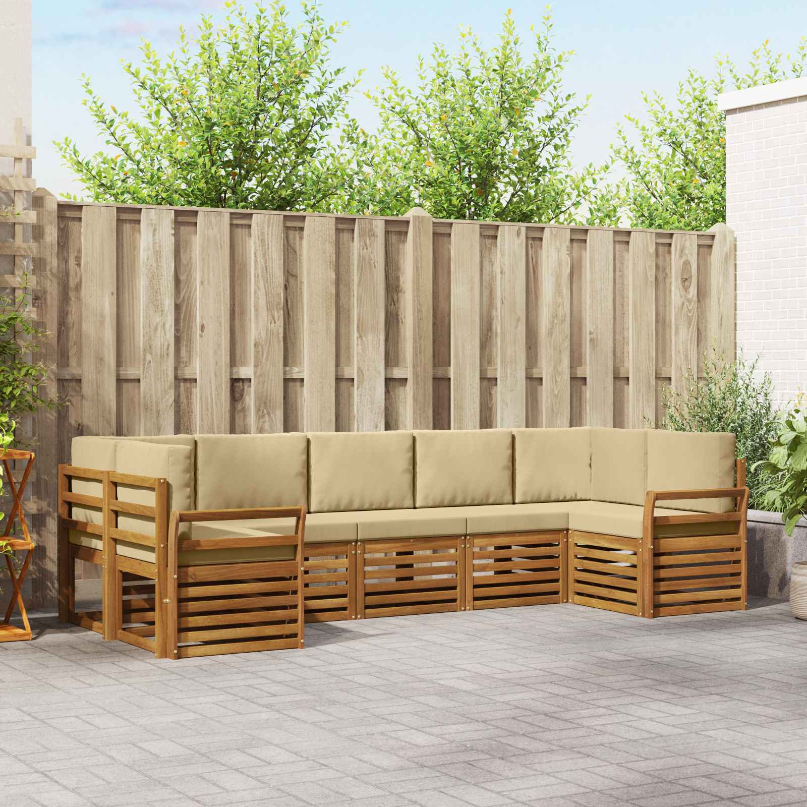 vidaXL Ecksofa Set mit Kissen 7 pcs Natur und Beige