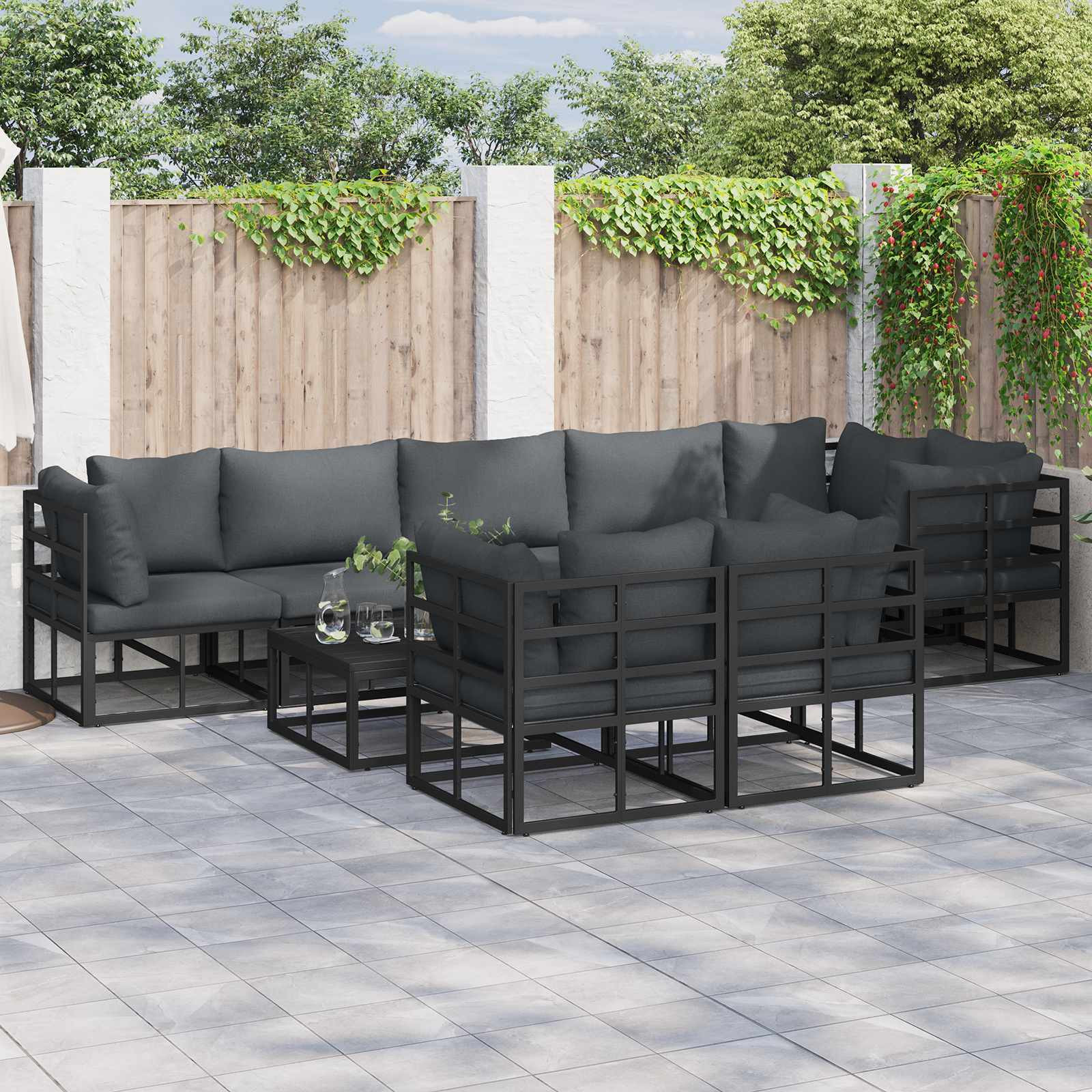 vidaXL Gartensofa-set mit Kissen 9 pcs Schwarz Aluminium
