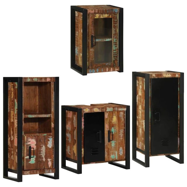 vidaXL Badezimmermöbel-Set mit Regal 4 pcs Mehrfarbig Massives Altholz