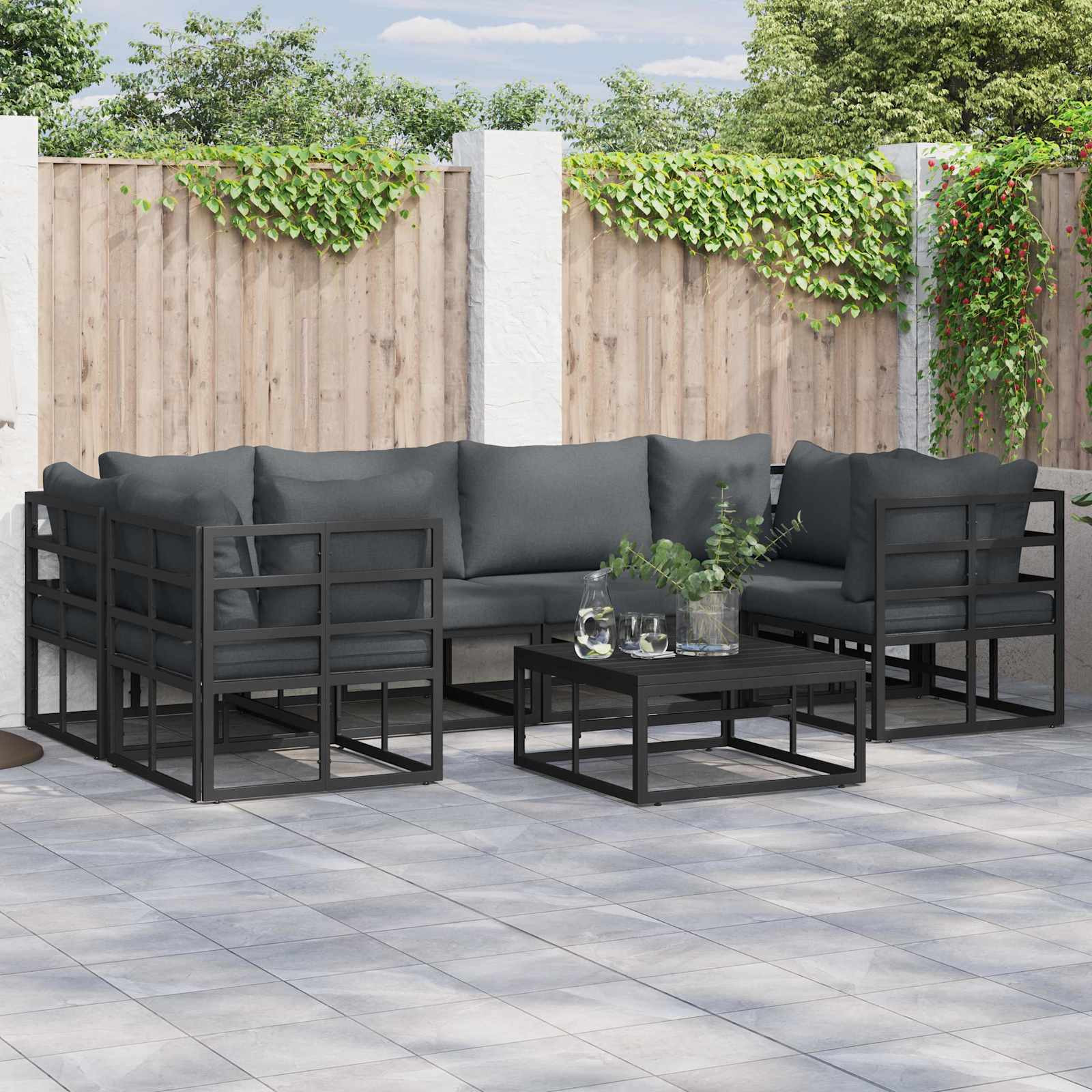 vidaXL Gartensofa-set mit Kissen 7 pcs Schwarz Aluminium