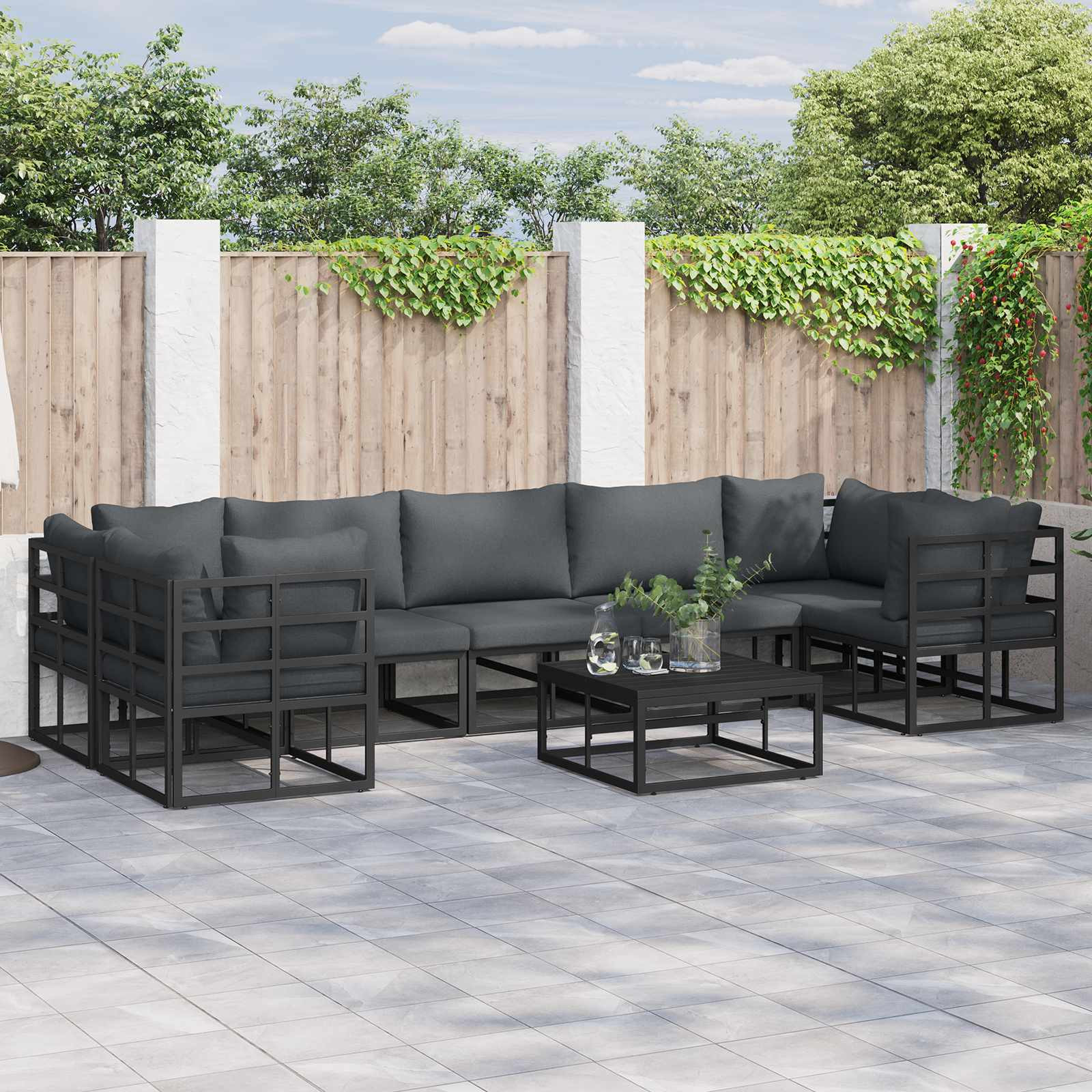 vidaXL Gartensofa-set mit Kissen 8 pcs Schwarz Aluminium