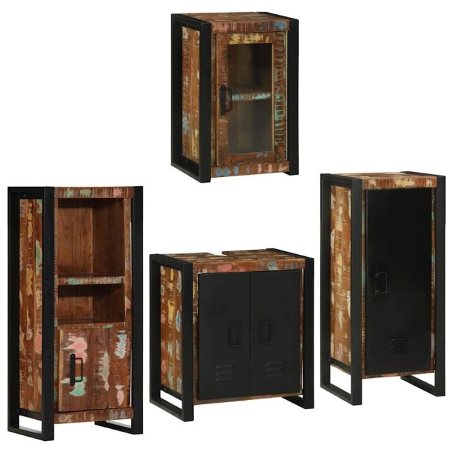 vidaXL Badezimmermöbel-Set mit Regal 4 pcs Mehrfarbig Massives Altholz