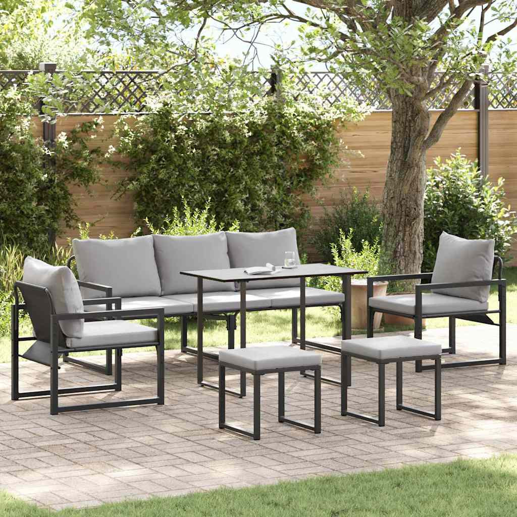 vidaXL Gartensofa-set mit Kissen 6 pcs Schwarz Stahl