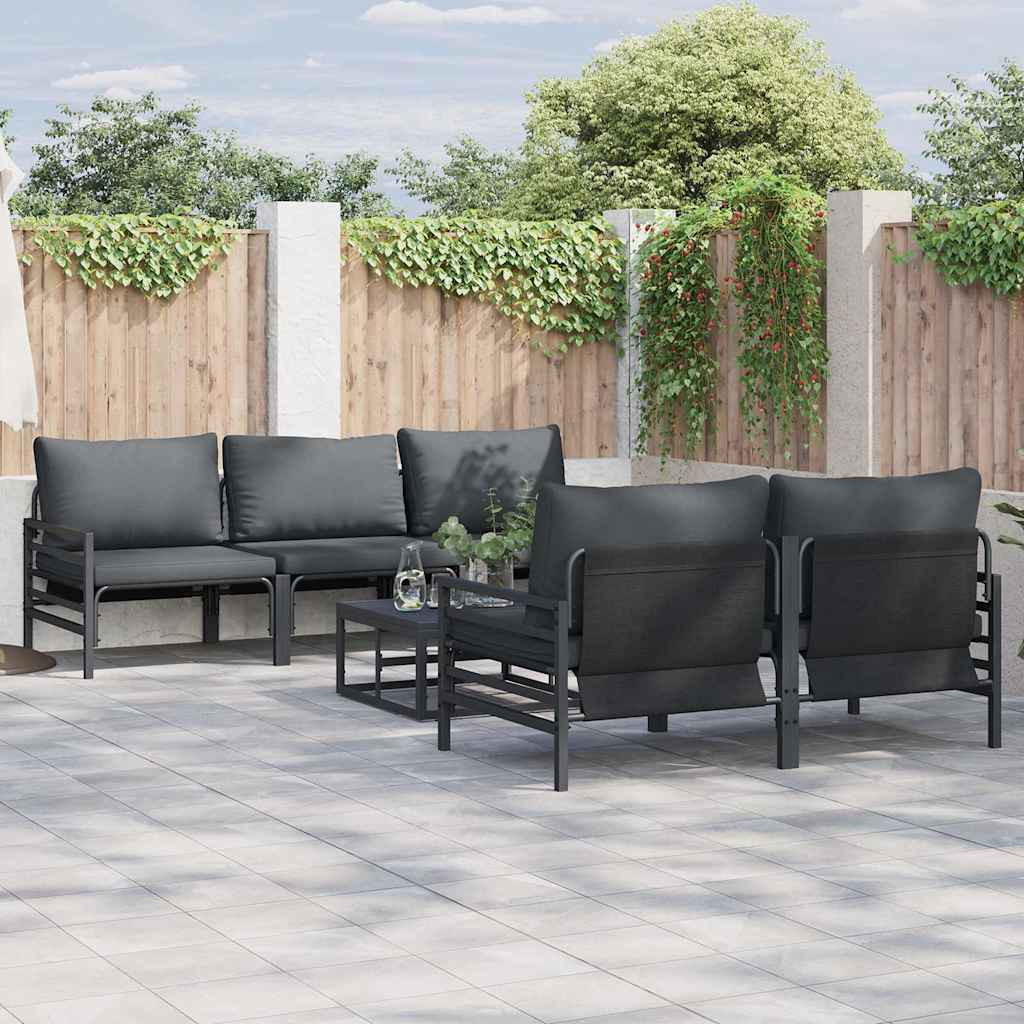 vidaXL Gartensofa-set mit Kissen 6 pcs Schwarz Stahl