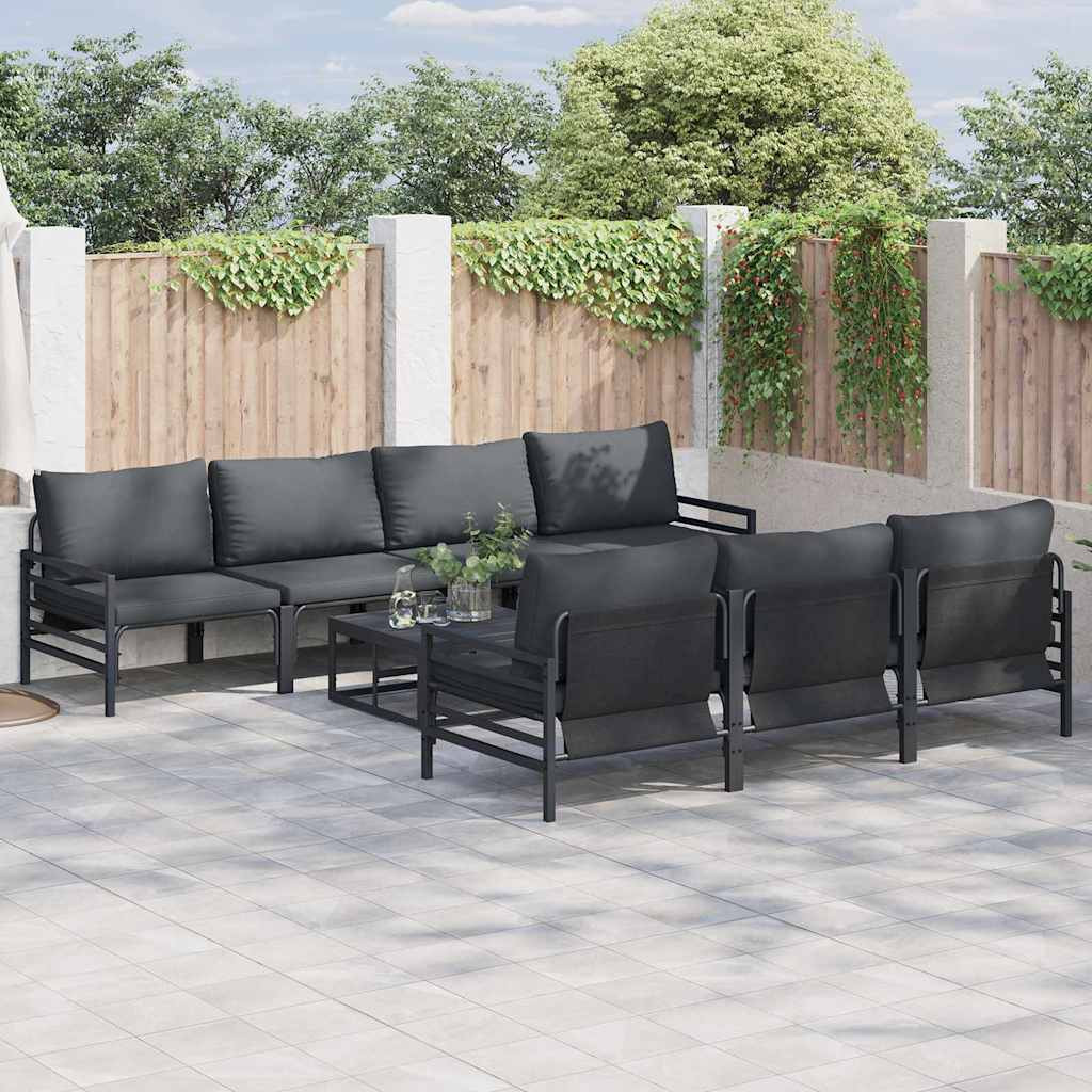 vidaXL Gartensofa-set mit Kissen 8 pcs Schwarz Stahl
