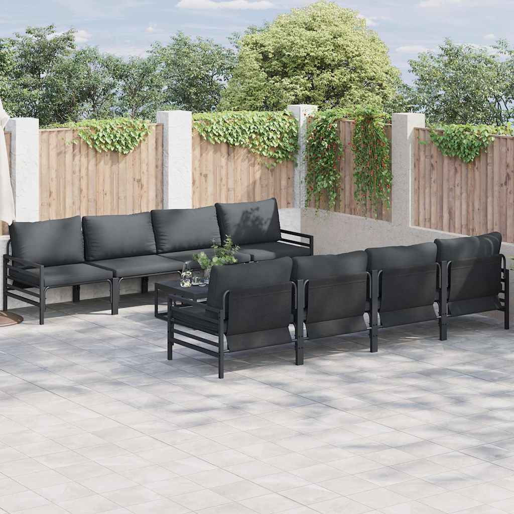 vidaXL Gartensofa-set mit Kissen 9 pcs Schwarz Stahl