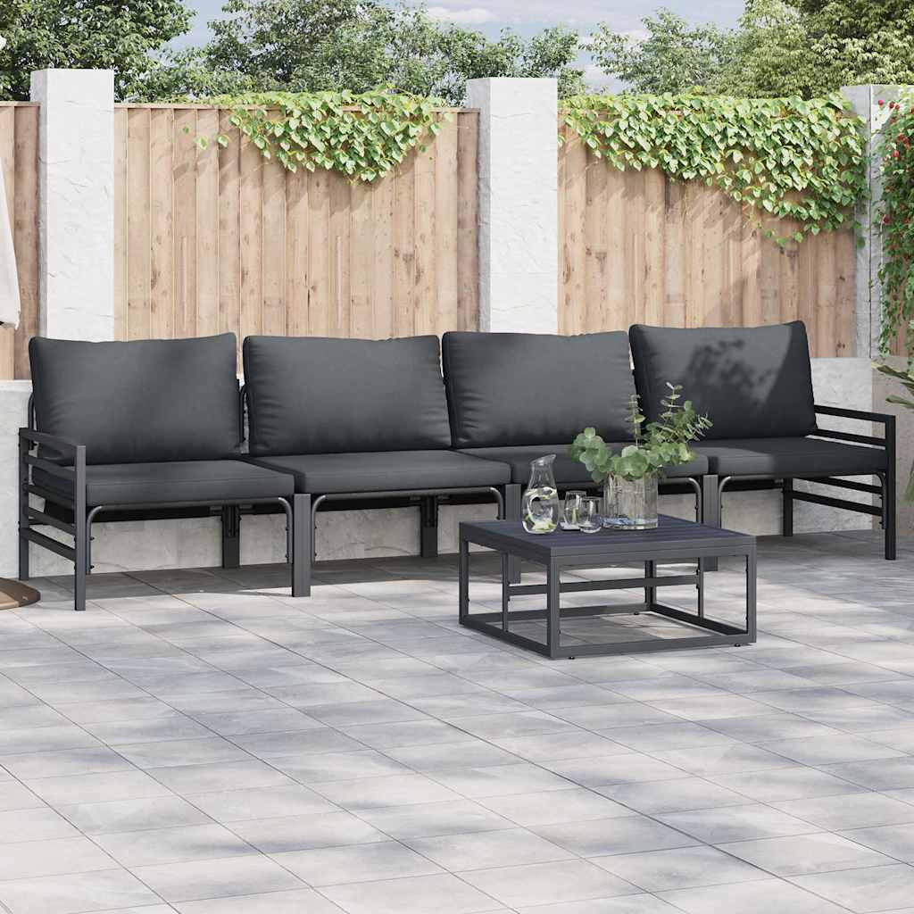 vidaXL Gartensofa-set mit Kissen 5 pcs Schwarz Stahl