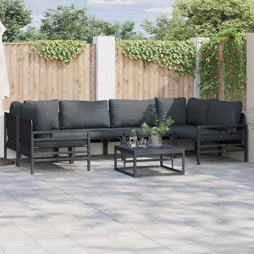 vidaXL Gartensofa-set mit Kissen 7 pcs Schwarz Stahl