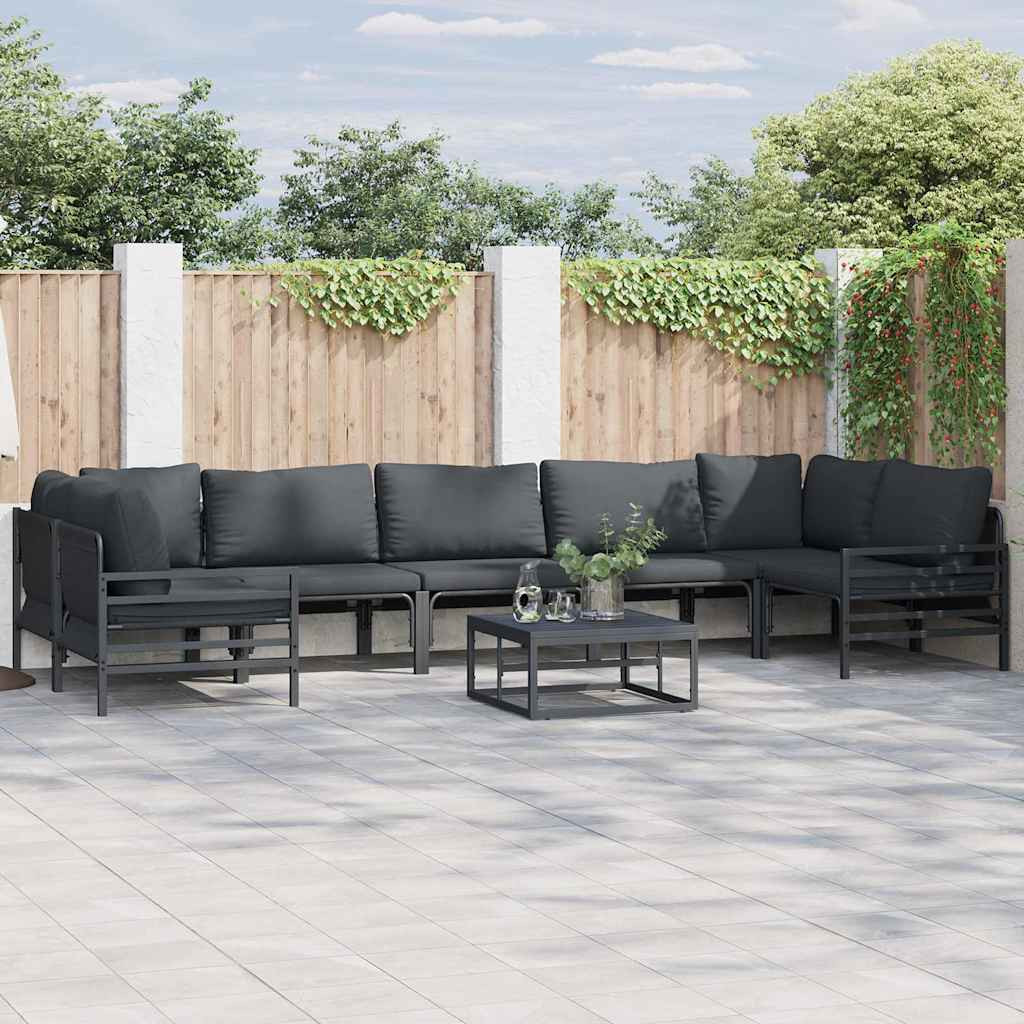 vidaXL Gartensofa-set mit Kissen 8 pcs Schwarz Stahl