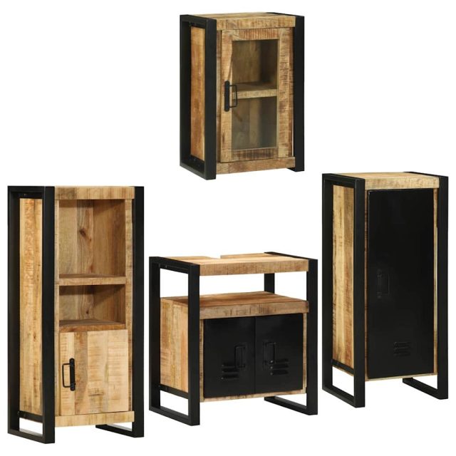 vidaXL Badezimmermöbel-Set mit Regal 4 pcs Braun Massives Mangoholz