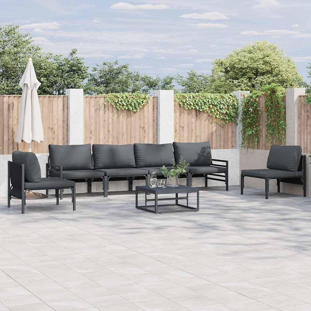 vidaXL Gartensofa-set mit Kissen 6 pcs Schwarz Stahl