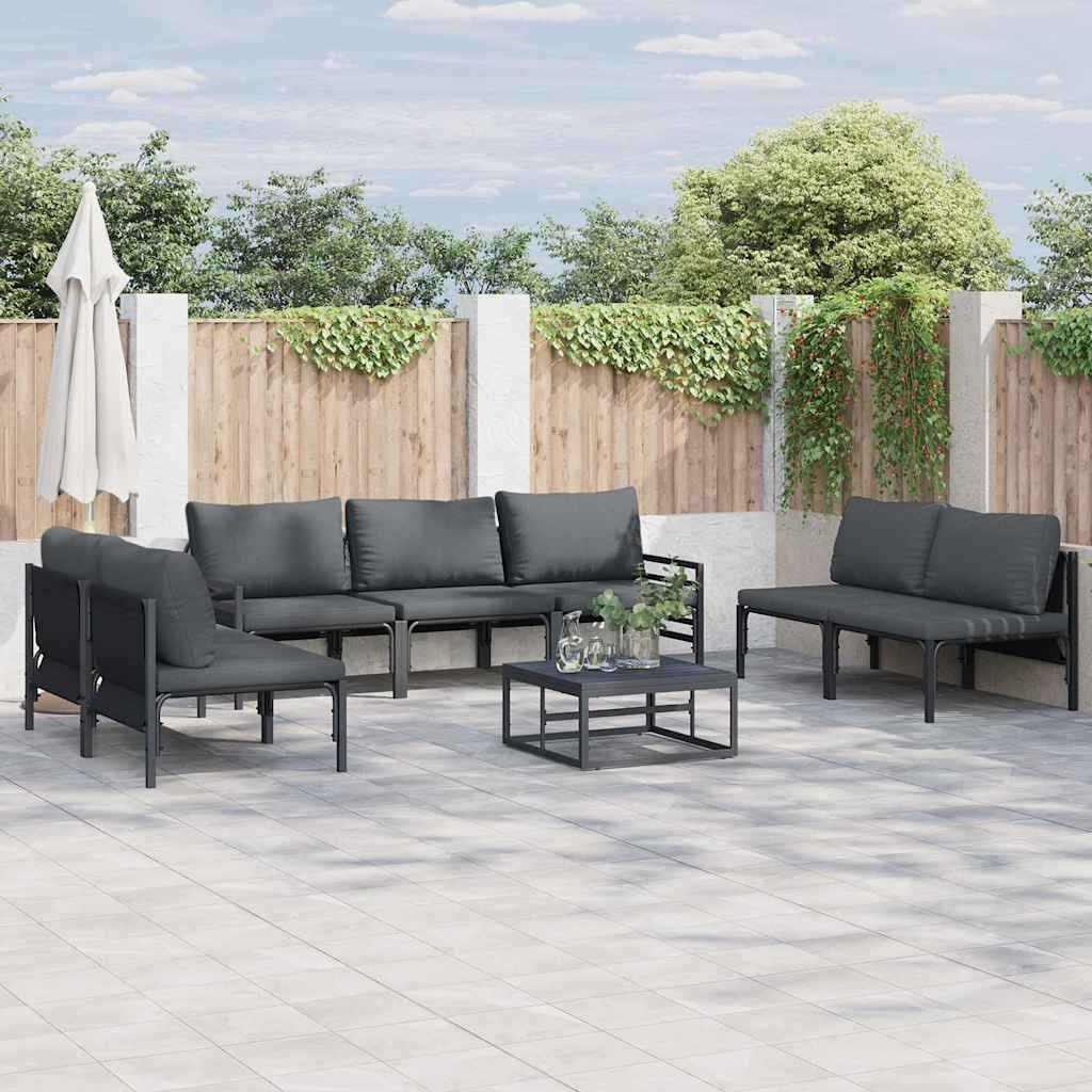 vidaXL Gartensofa-set mit Kissen 7 pcs Schwarz Stahl
