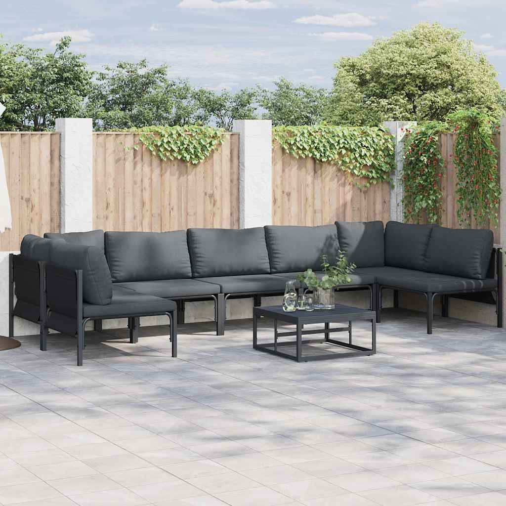 vidaXL Gartensofa-set mit Kissen 7 pcs Schwarz Stahl