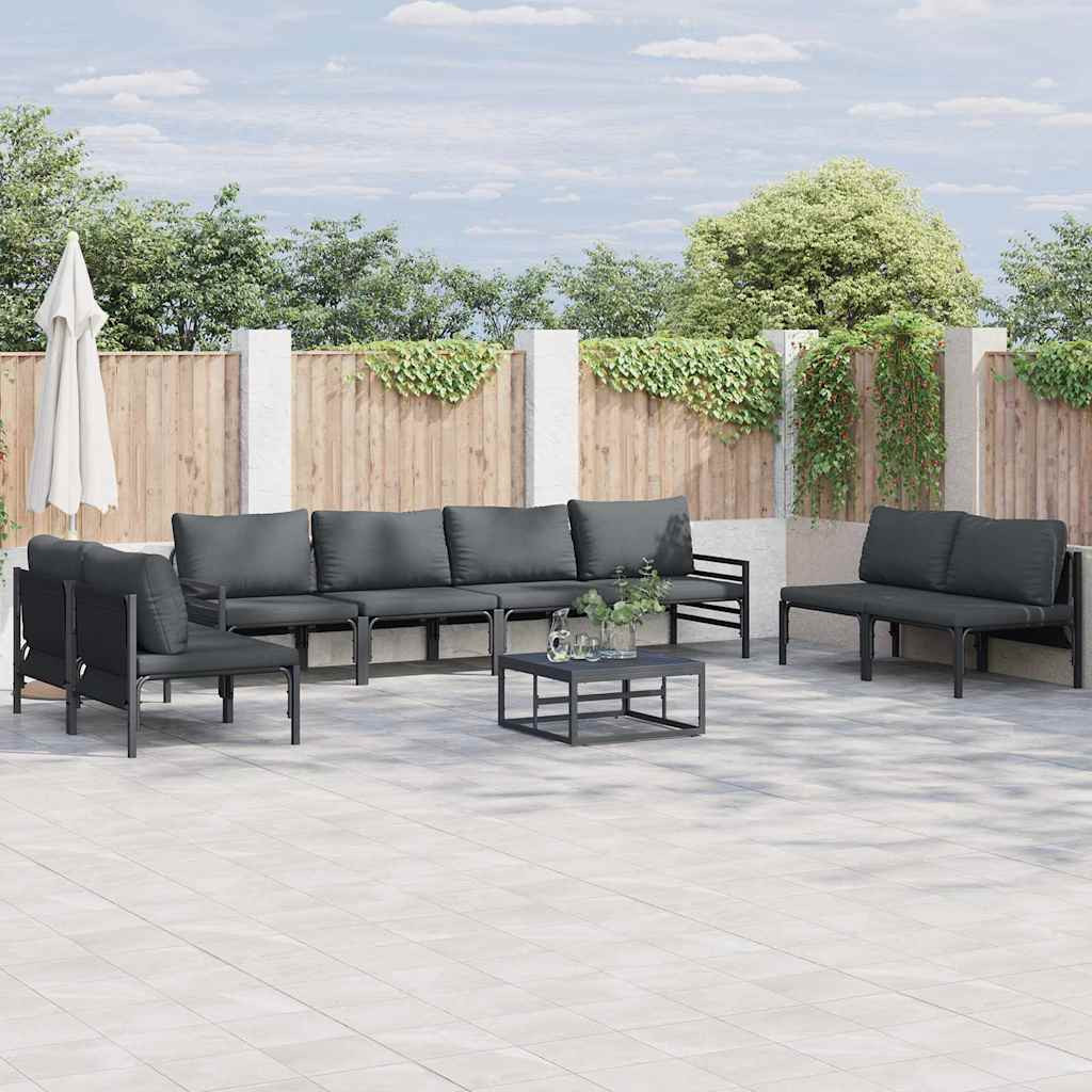 vidaXL Gartensofa-set mit Kissen 9 pcs Schwarz Stahl