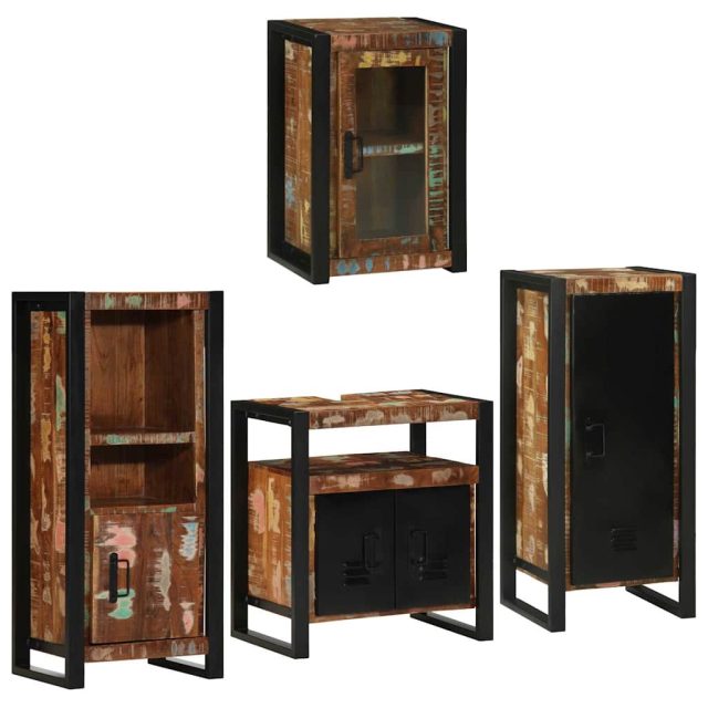 vidaXL Badezimmermöbel-Set mit Regal 4 pcs Mehrfarbig Massives Altholz