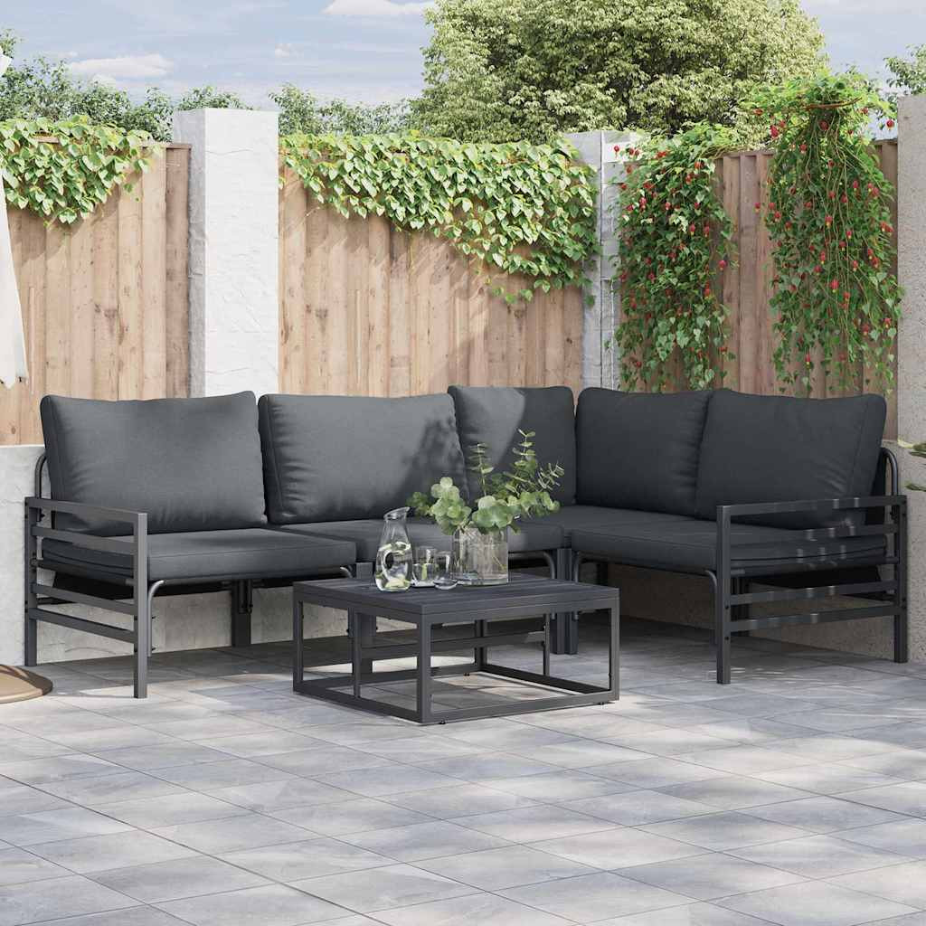 vidaXL Gartensofa-set mit Kissen 4 pcs Schwarz Stahl