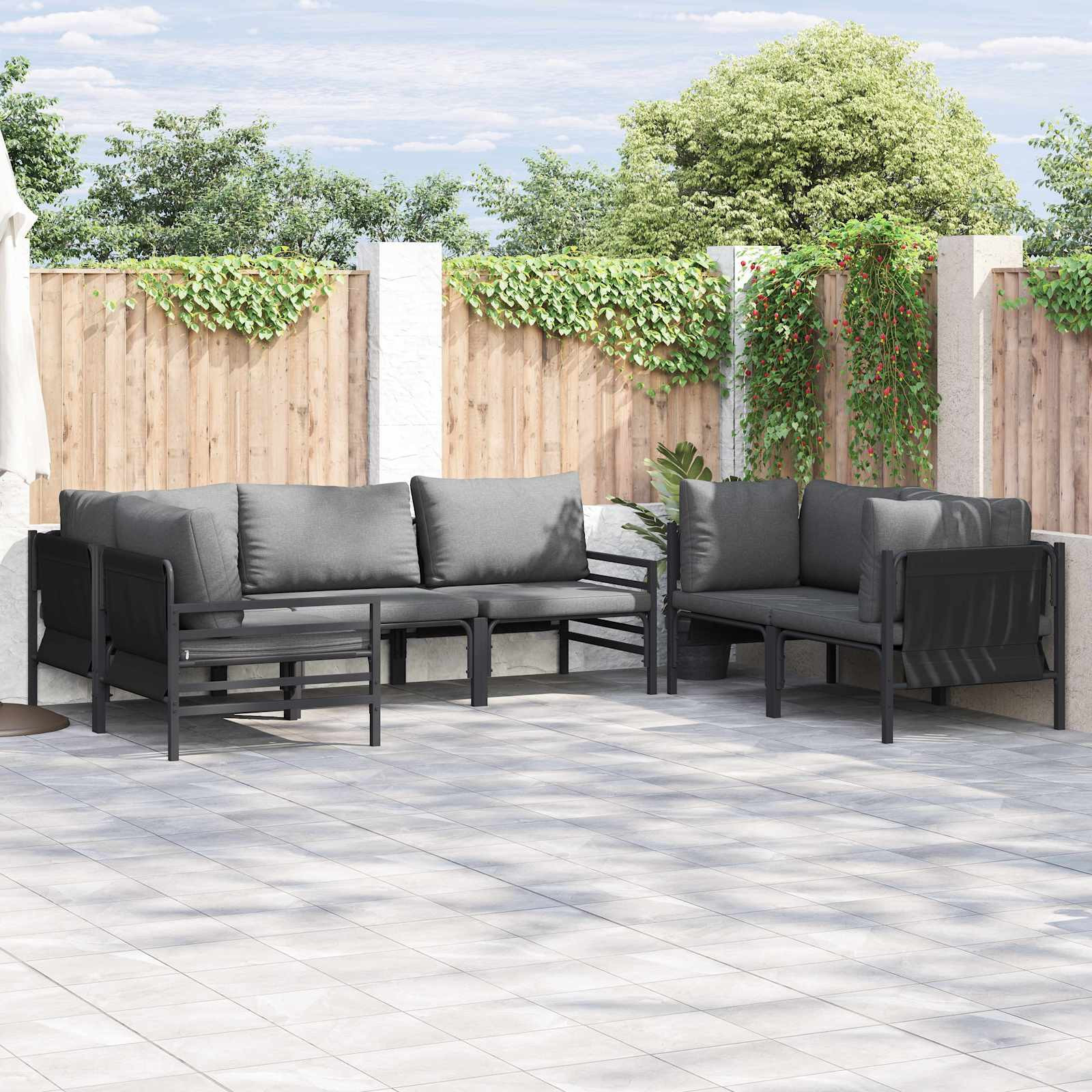vidaXL Gartensofa-set mit Kissen 6 pcs Schwarz Stahl