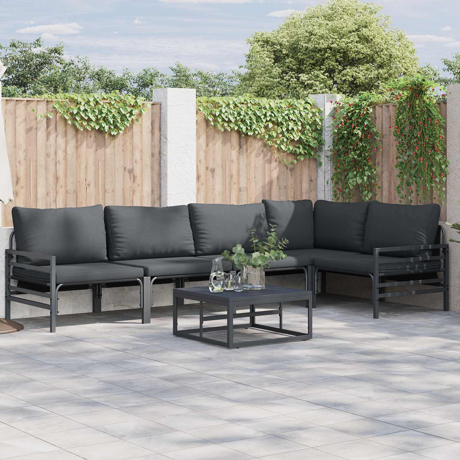 vidaXL Gartensofa-set mit Kissen 5 pcs Schwarz Stahl