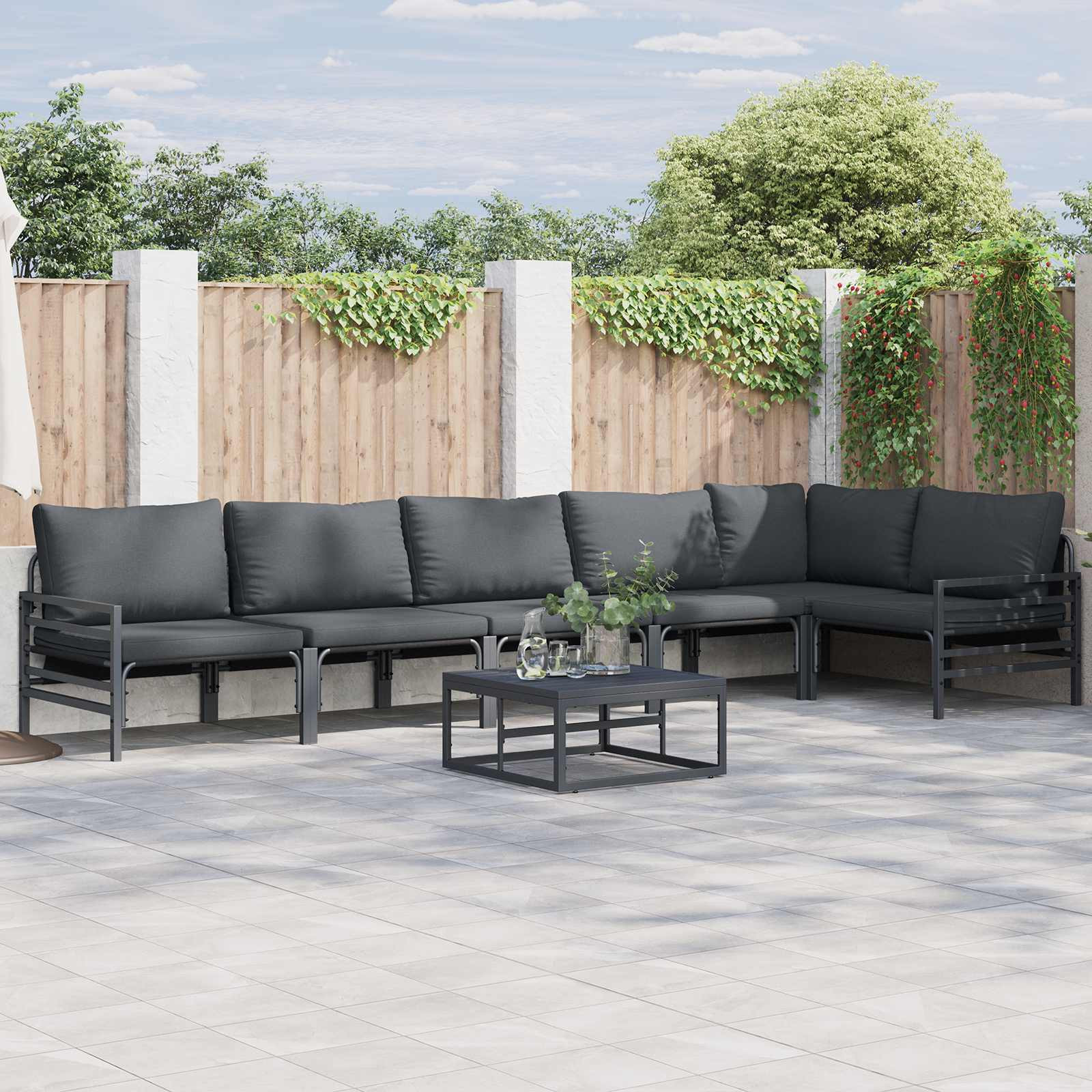 vidaXL Gartensofa-set mit Kissen 7 pcs Schwarz Stahl