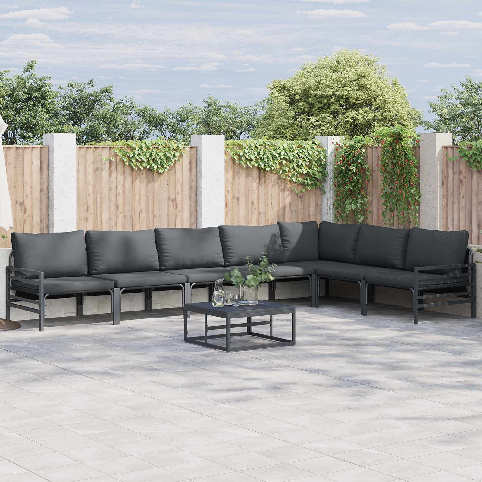 vidaXL Gartensofa-set mit Kissen 8 pcs Schwarz Stahl