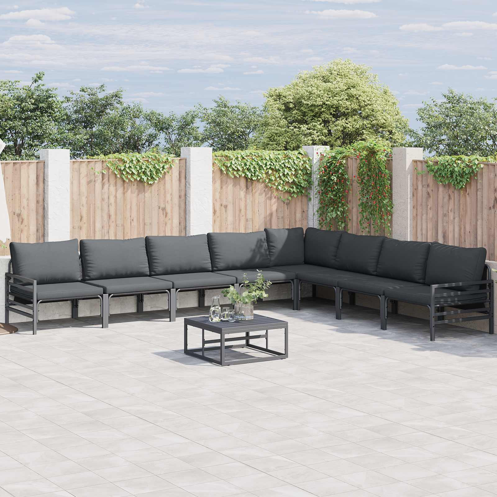 vidaXL Gartensofa-set mit Kissen 8 pcs Schwarz Stahl