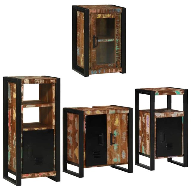 vidaXL Badezimmermöbel-Set mit Regal 4 pcs Mehrfarbig Massives Altholz