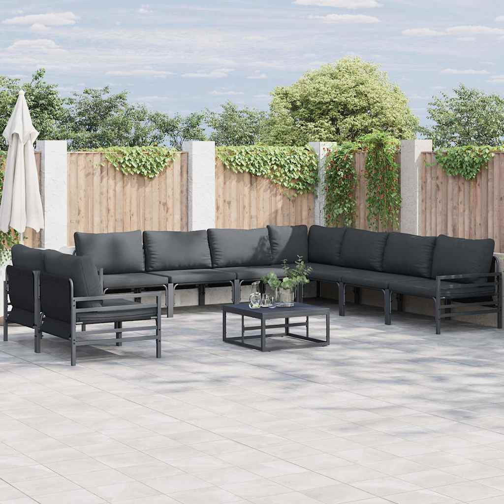 vidaXL Gartensofa-set mit Kissen 9 pcs Schwarz Stahl
